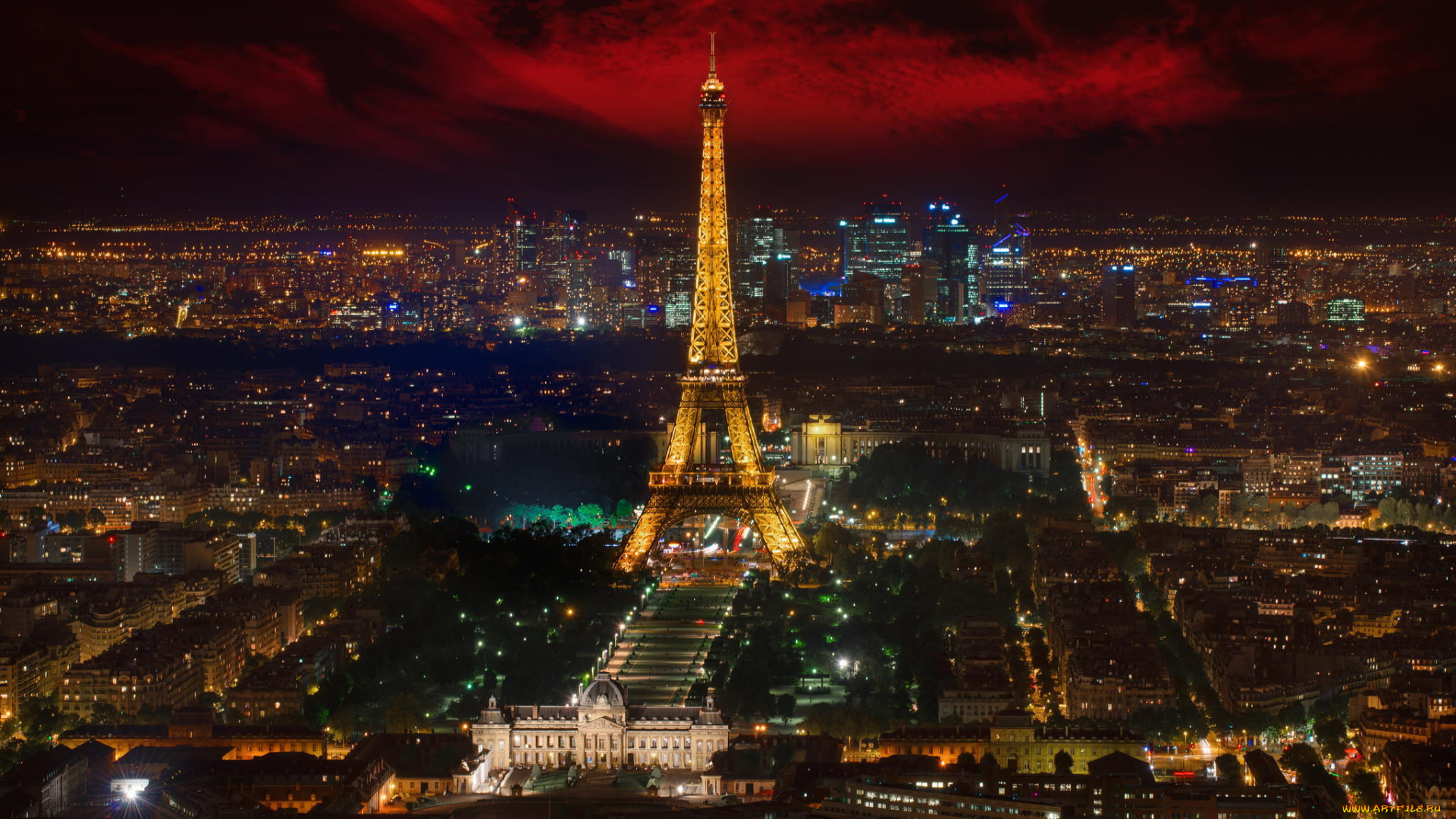 города, париж, , франция, эйфелева, башня, панорамма, огни, город, ночь