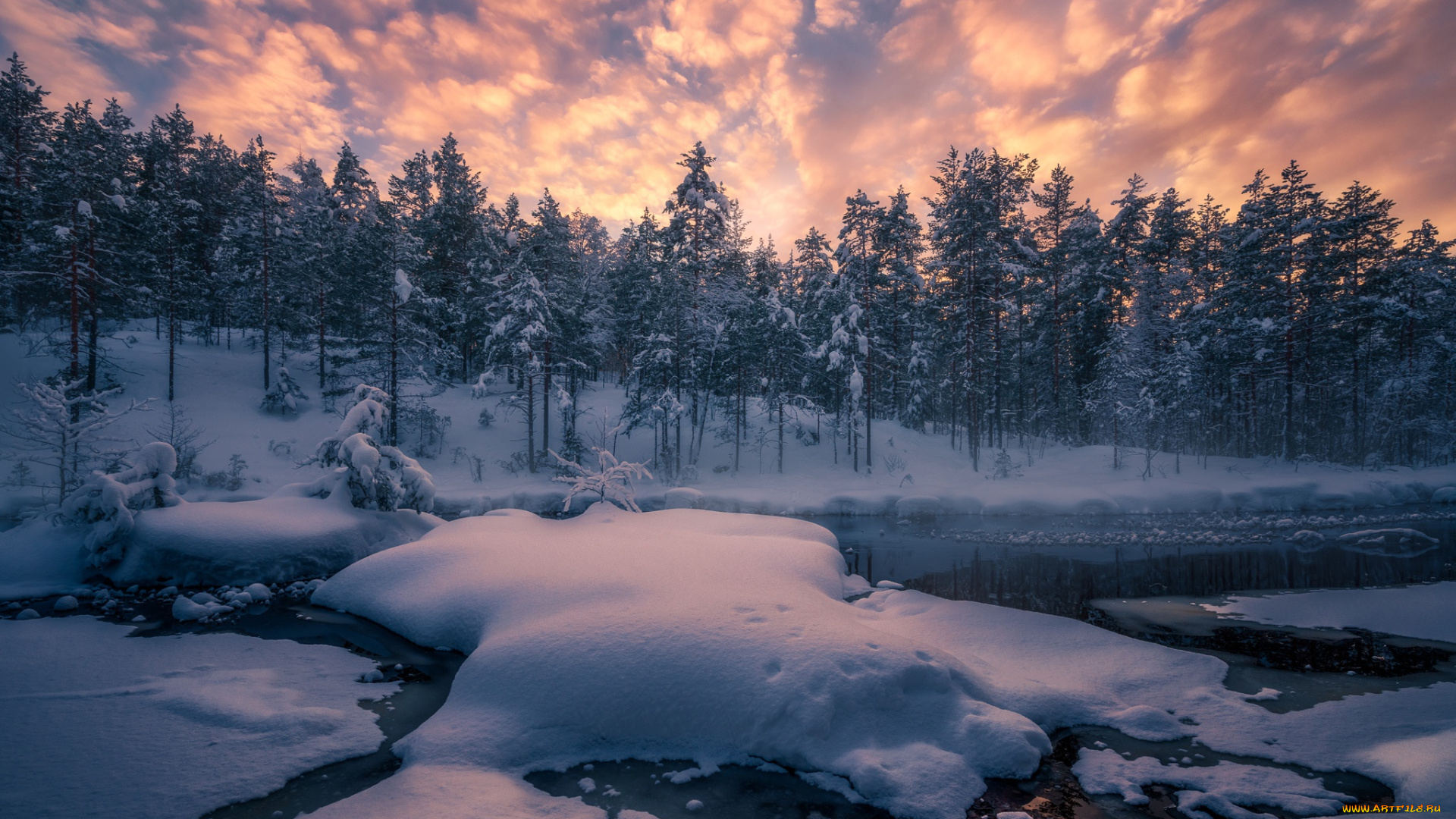 природа, зима, лес, снег, деревья, река, норвегия, сугробы, norway, рингерике
