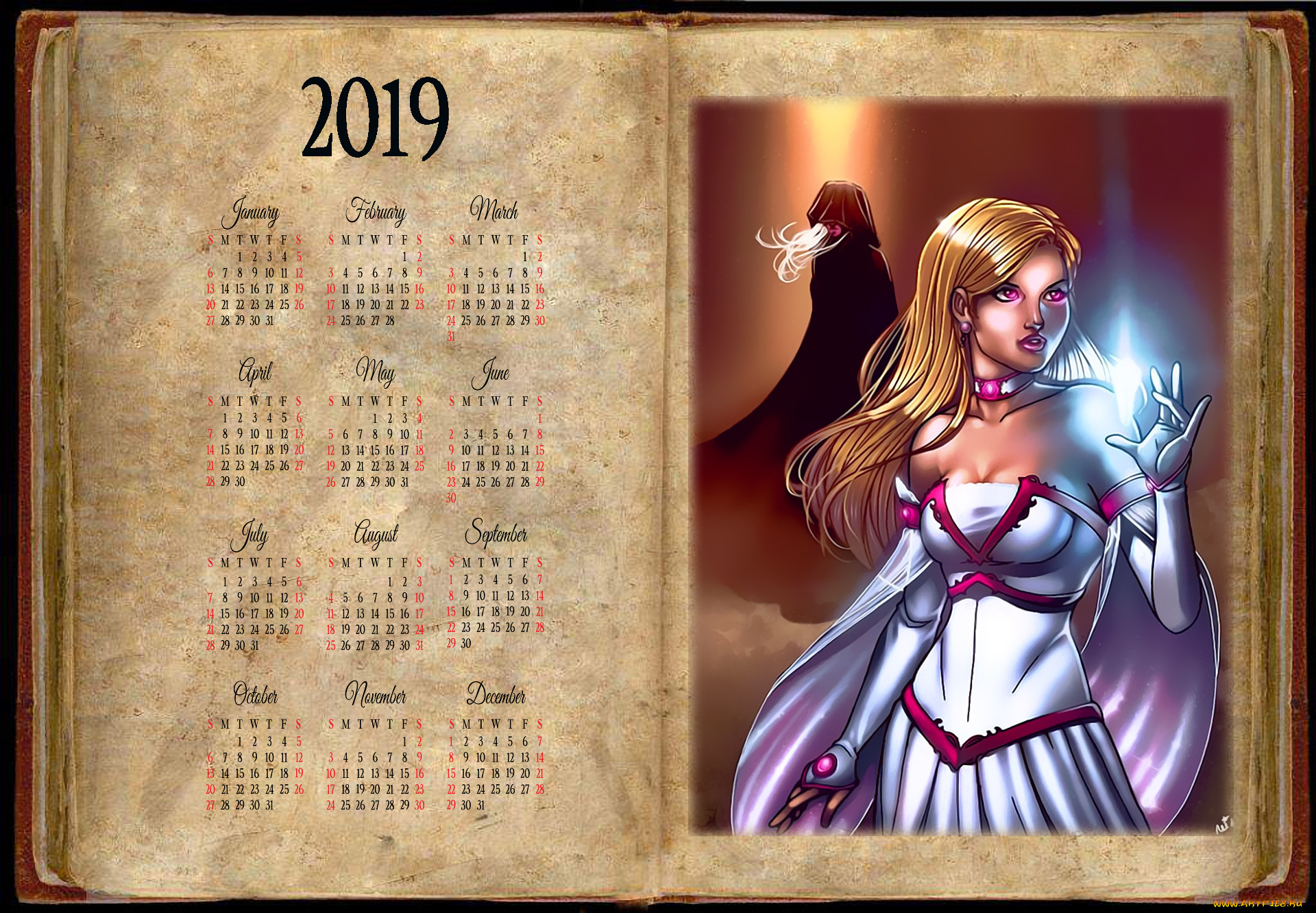 календари, фэнтези, девушка, магия