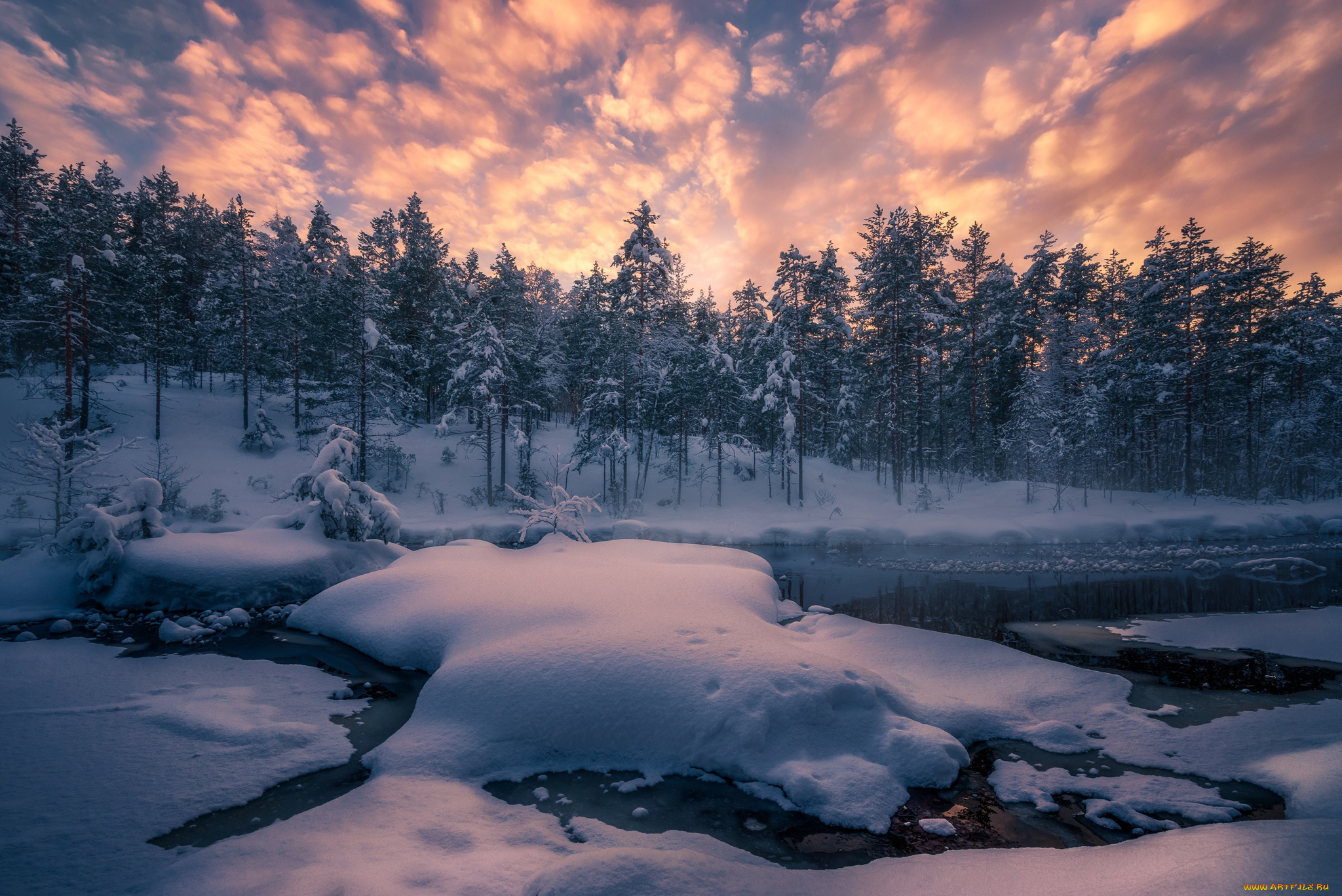 природа, зима, лес, снег, деревья, река, норвегия, сугробы, norway, рингерике