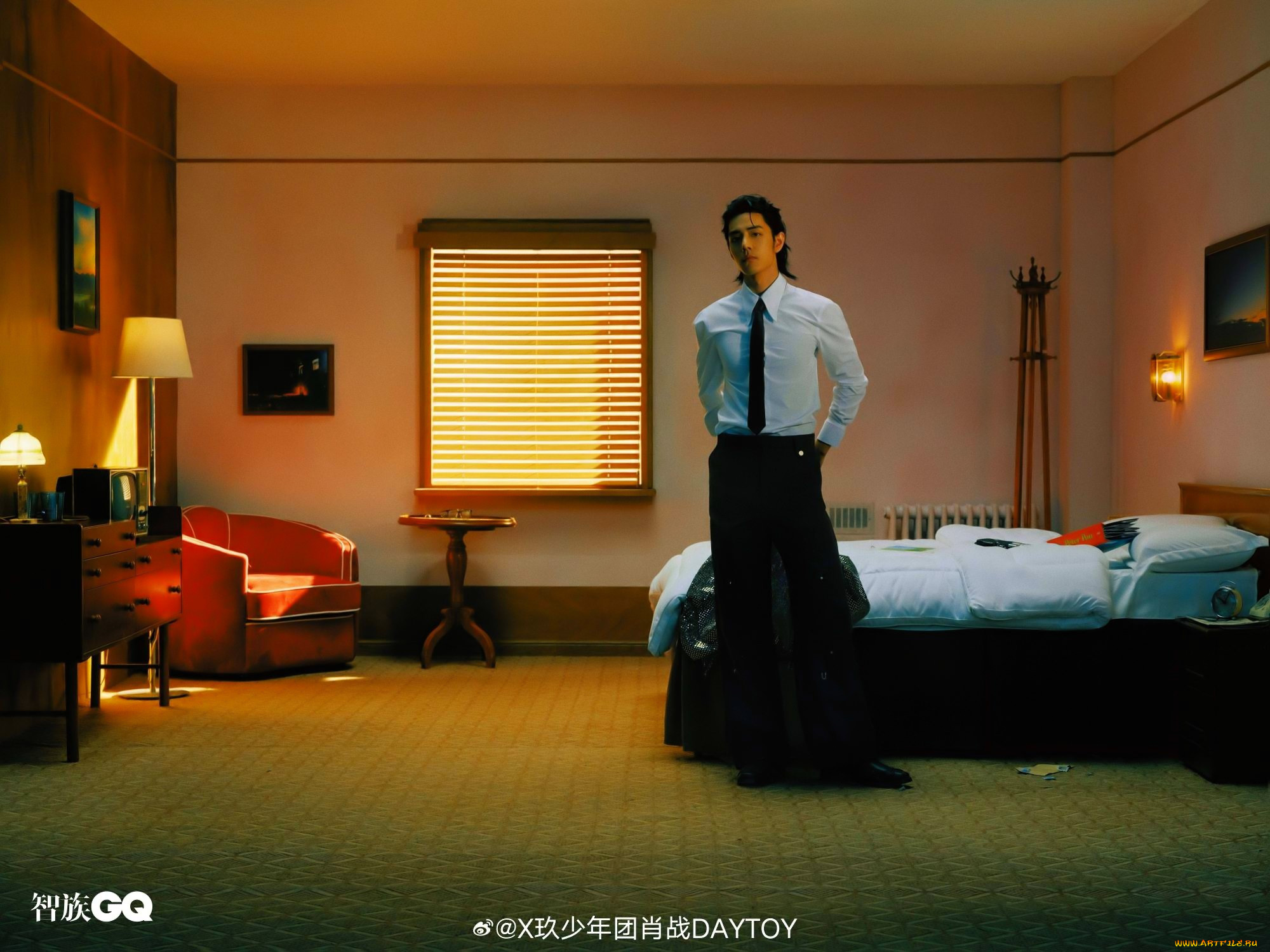 мужчины, xiao, zhan, актер, комната, кровать