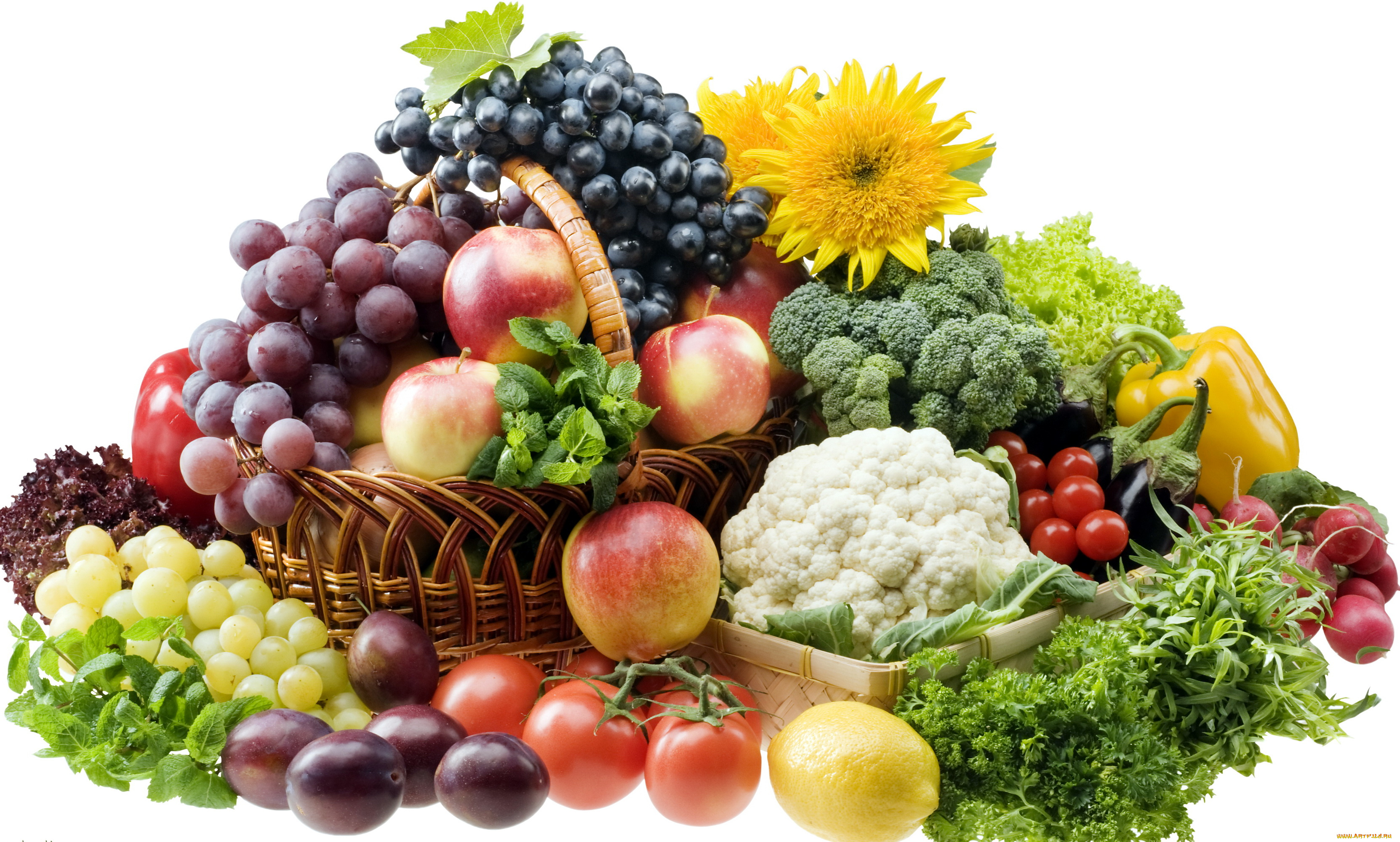 еда, фрукты, овощи, вместе, виноград, лимон, помидоры, редис, яблоки