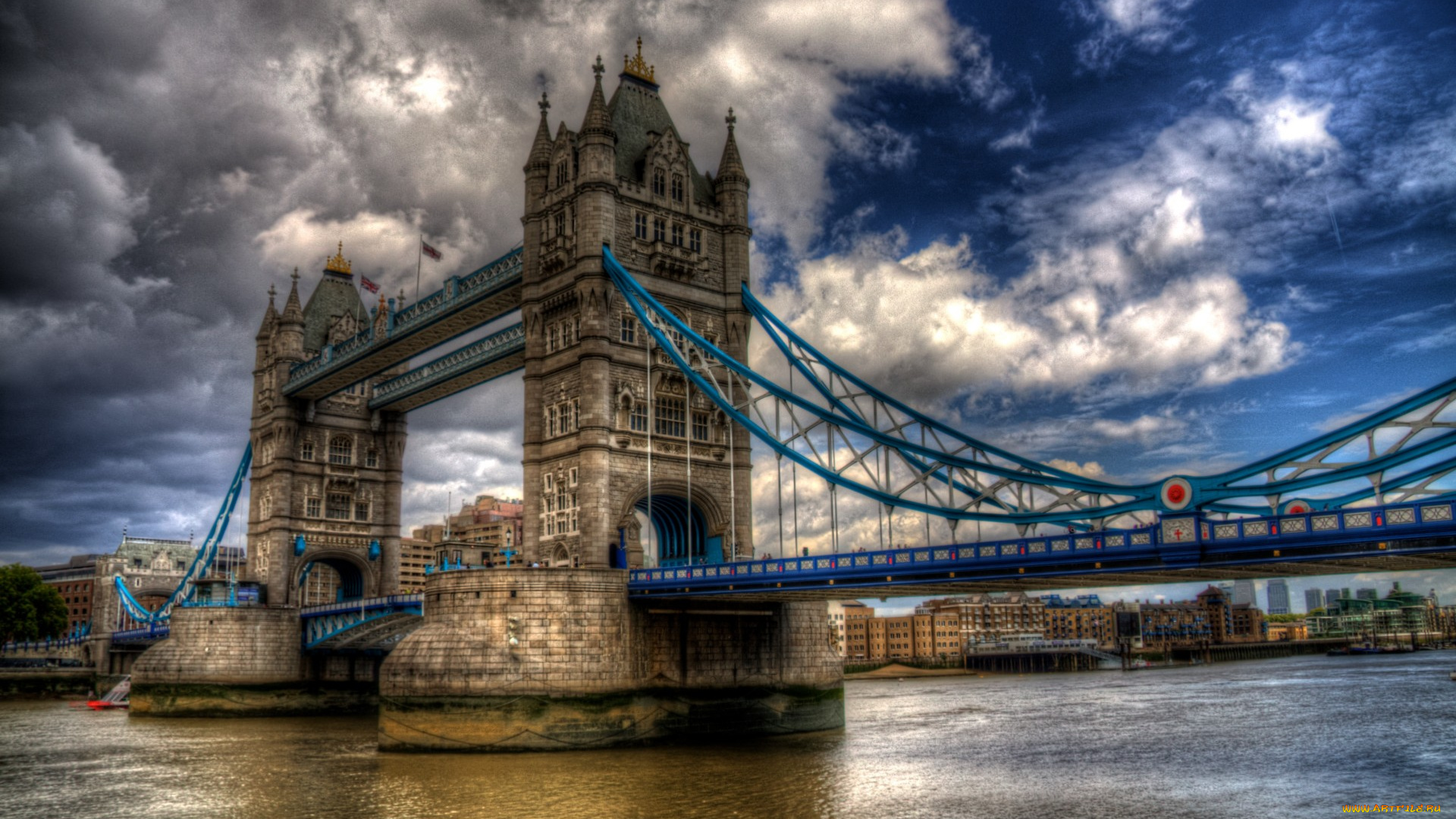 города, лондон, , великобритания, облака, мост, река