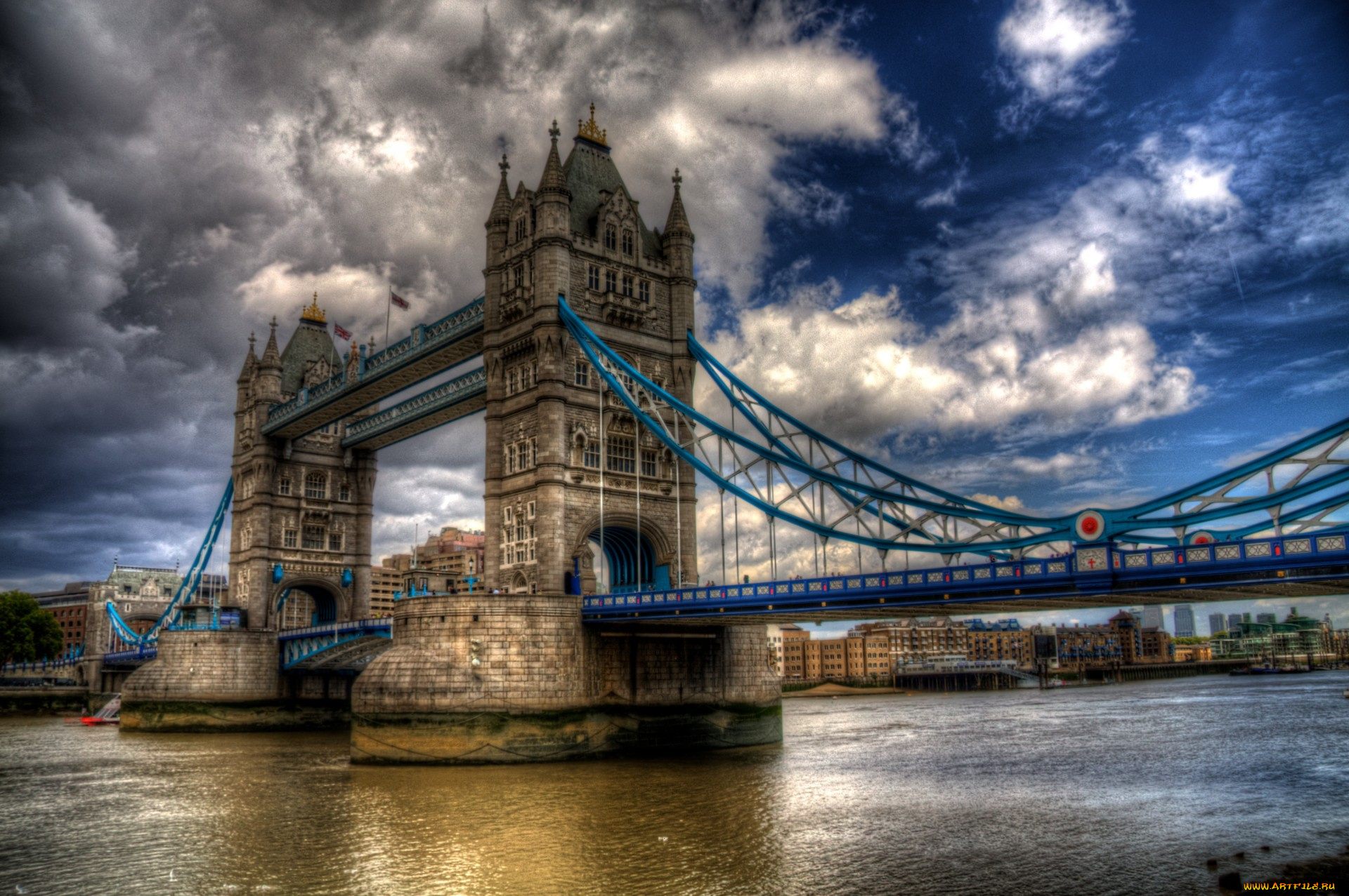 города, лондон, , великобритания, облака, мост, река