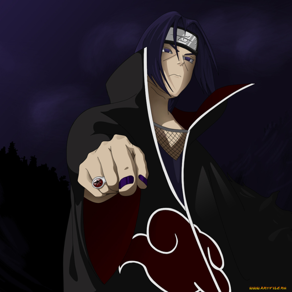 Скачать обои аниме, naruto, вороны, кольцо, жест, учиха, итачи из раздела Аниме, в разрешении 1024x1024