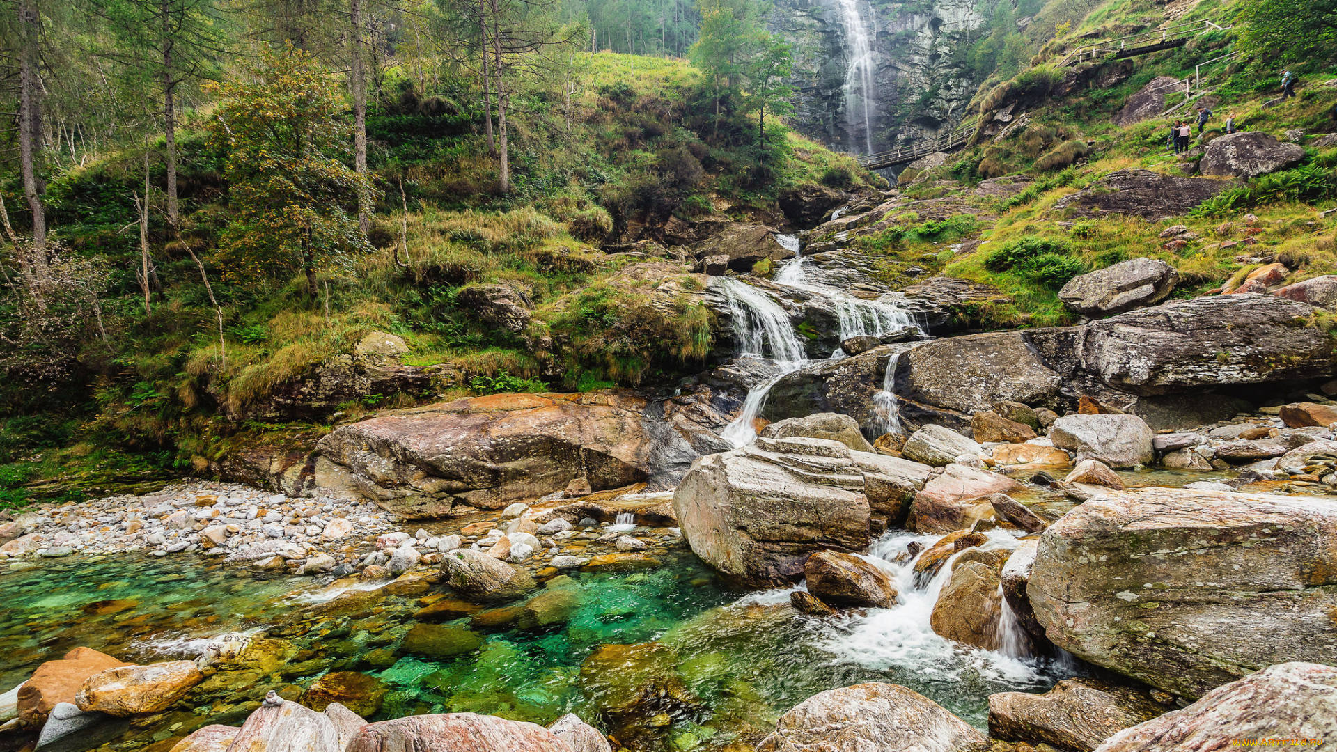 природа, водопады, водопад, река, лес