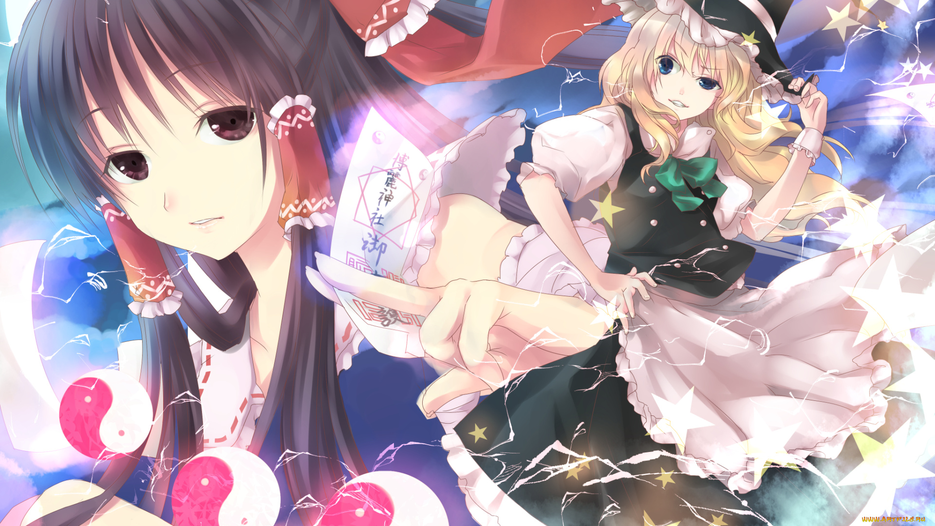 аниме, touhou, kirisame, marisa, hakurei, reimu