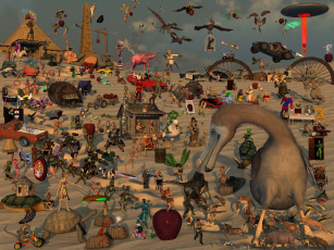 Картинка 3д графика fantasy фантазия птицы звери люди