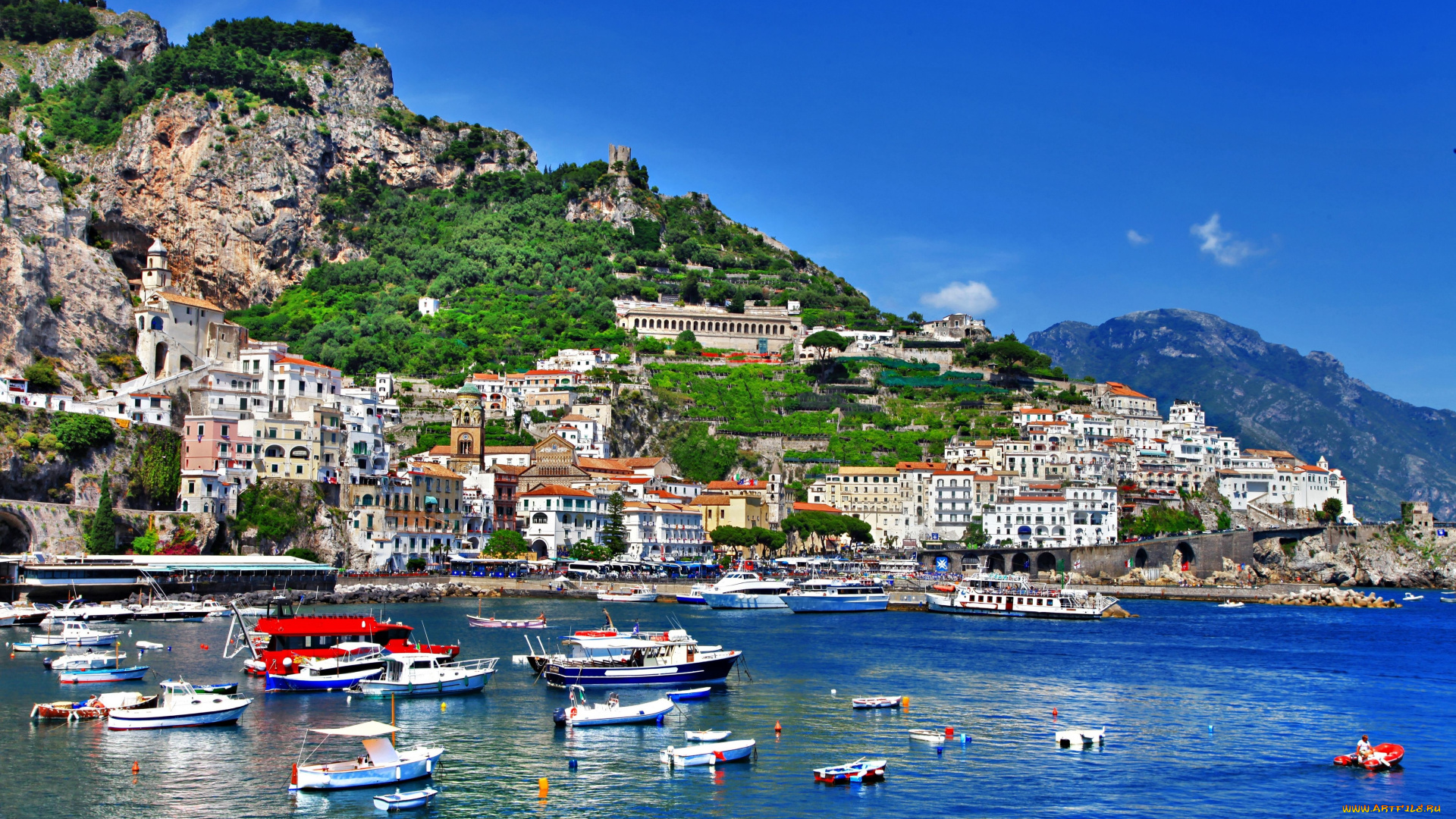 positano, amalfi, italy, города, амальфийское, лигурийское, побережье, италия, позитано, амальфи, горы, скала, здания, залив, бухта, катера, лодки, пейзаж