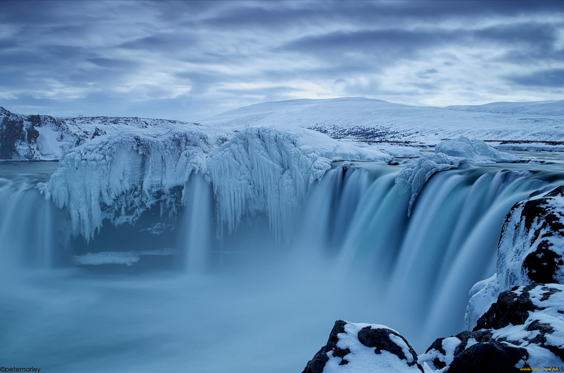 godafoss, iceland, природа, водопады, лёд, годафосс, исландия, зима