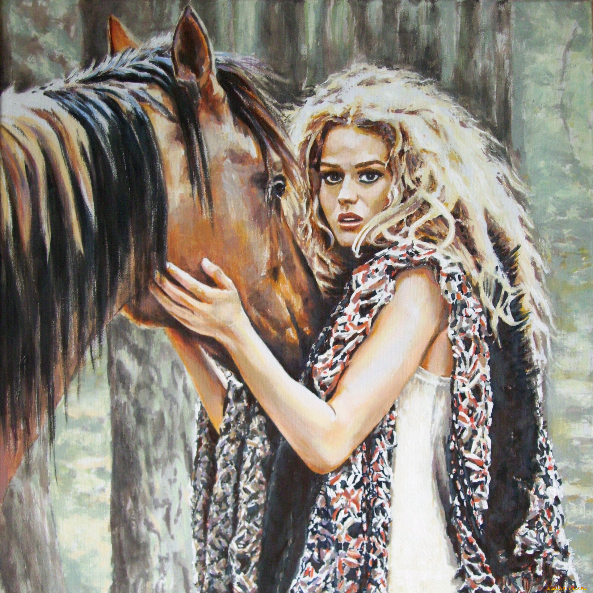 andy, lloyd, why, the, long, face, рисованные, девушка, конь, лошадь