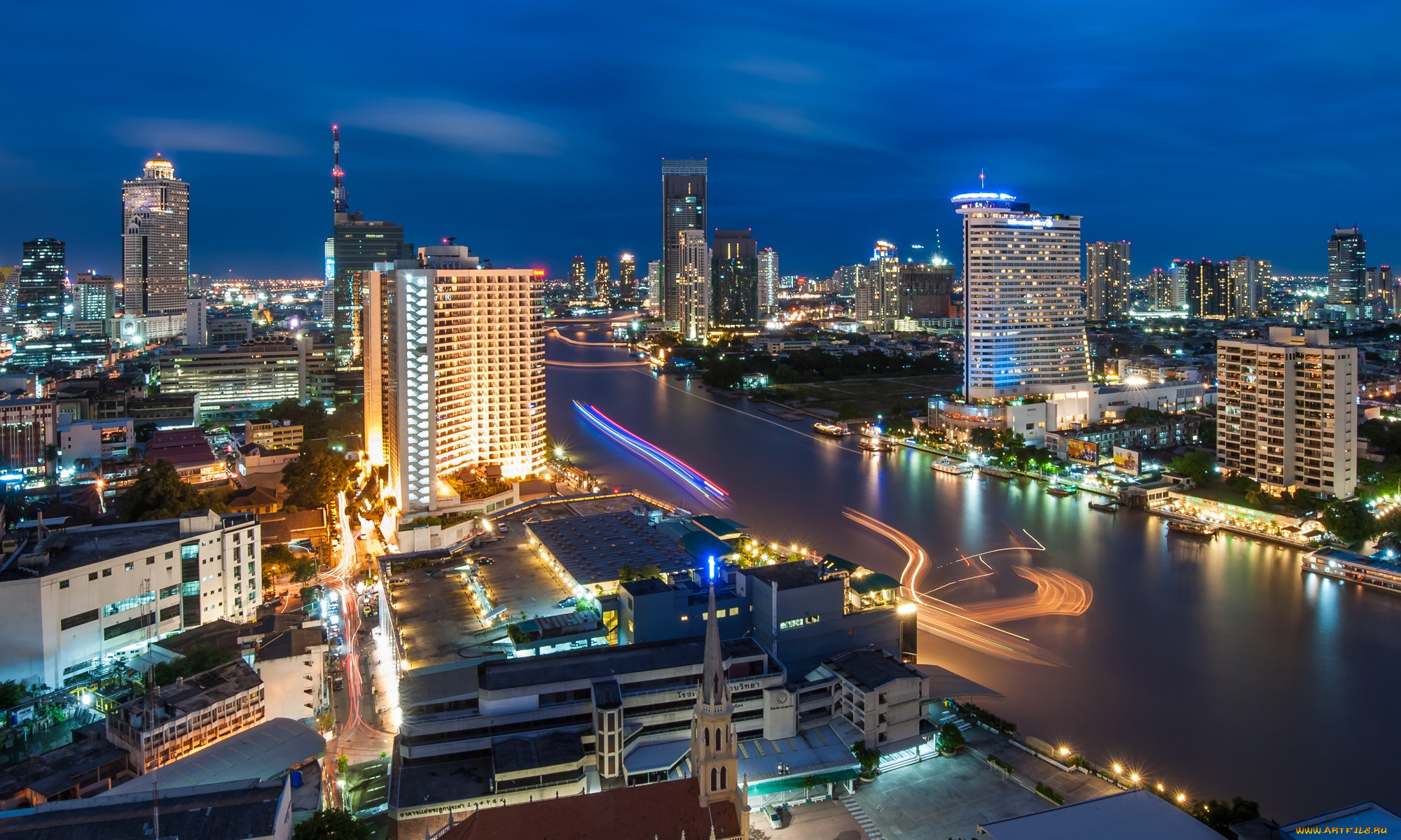 города, бангкок, таиланд, панорама, вид, сверху
