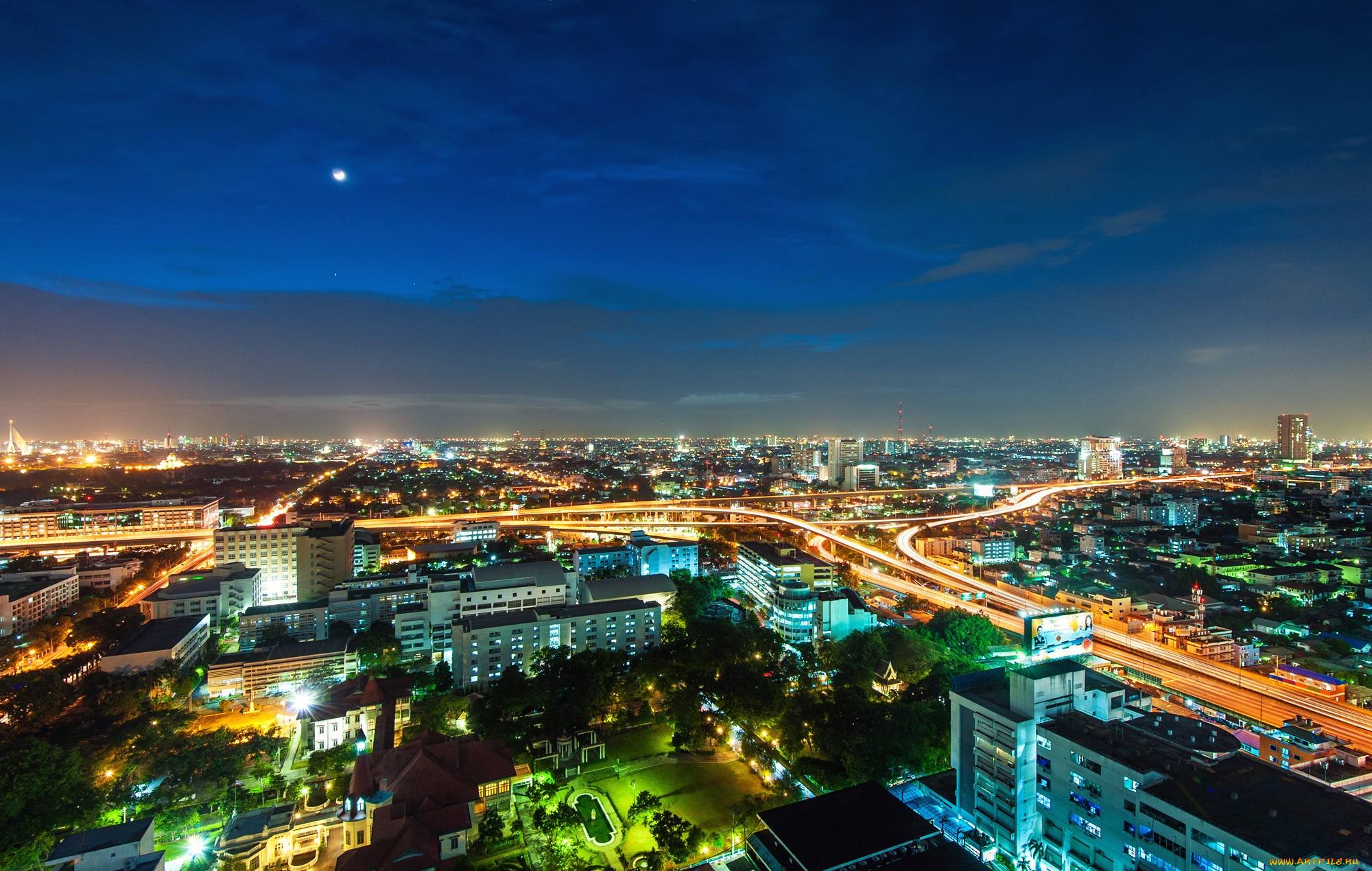 города, бангкок, таиланд, огни, ночь, движение