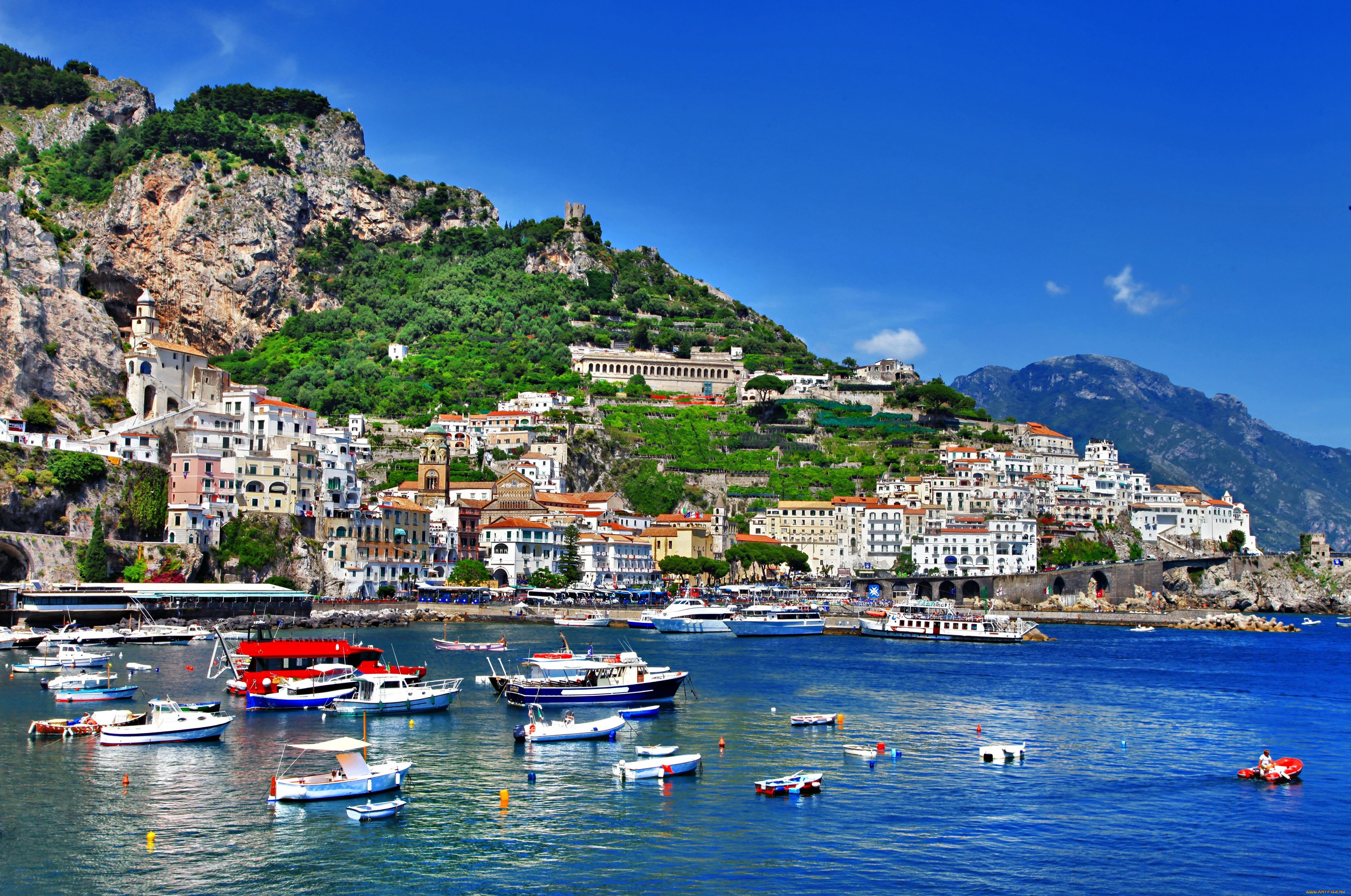 positano, amalfi, italy, города, амальфийское, лигурийское, побережье, италия, позитано, амальфи, горы, скала, здания, залив, бухта, катера, лодки, пейзаж