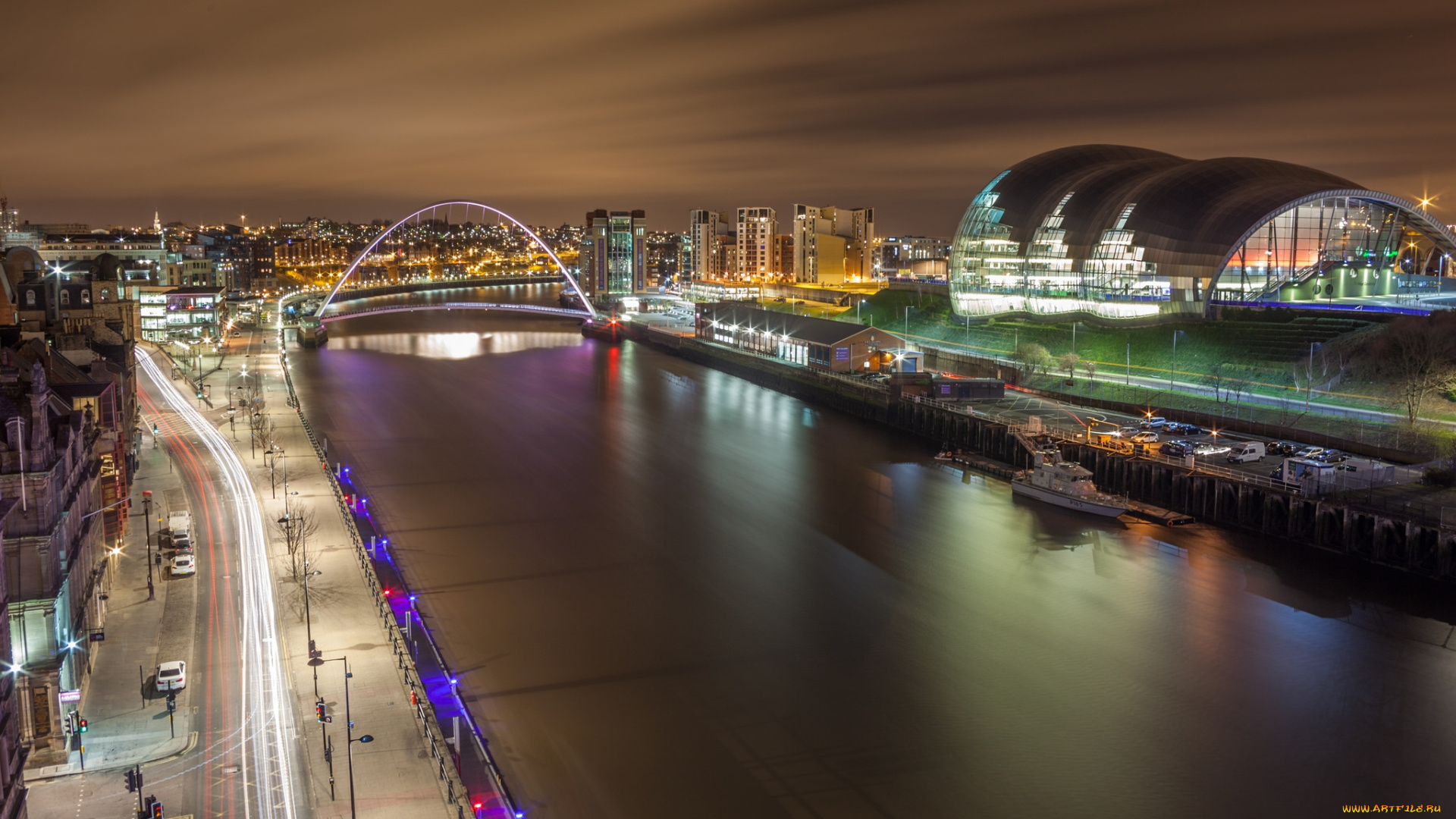 gateshead, millennium, bridge, города, -, огни, ночного, города, огни, здания, набережная, великобритания, мост, река, ночь