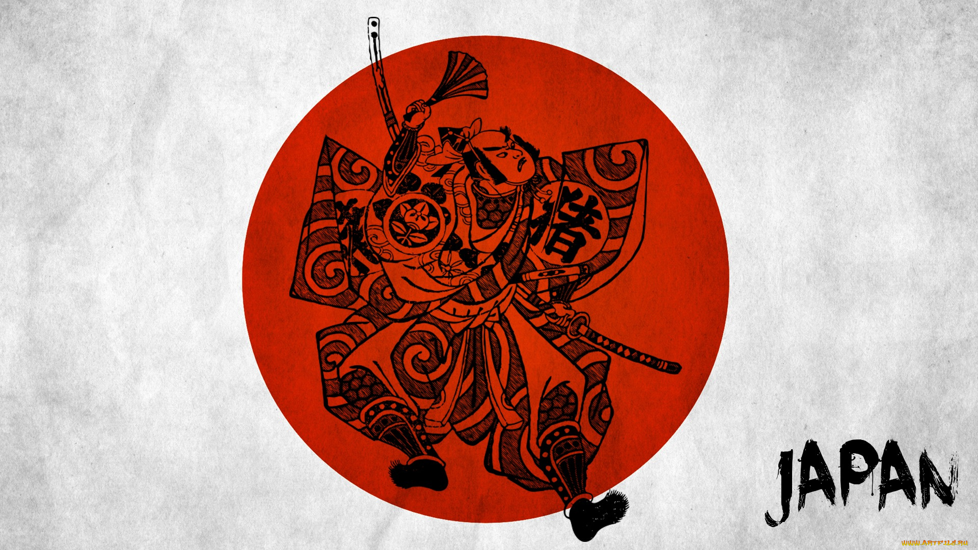 рисованные, минимализм, Япония, самурай