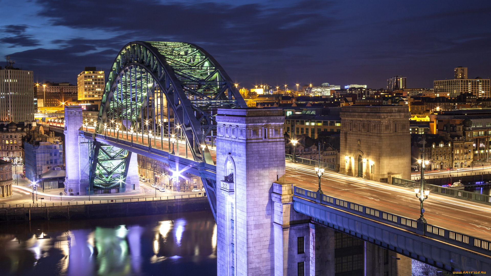 tyne, bridge, города, -, мосты, великобритания, огни, мост, река, ночь