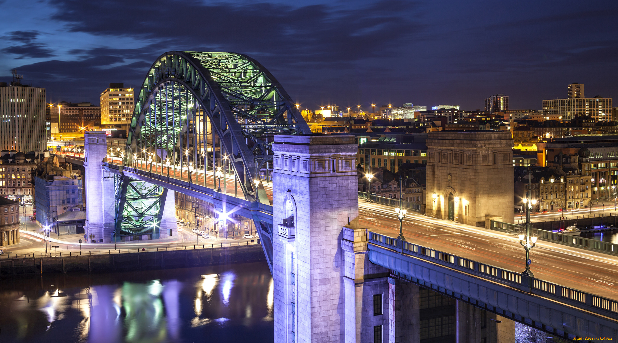 tyne, bridge, города, -, мосты, великобритания, огни, мост, река, ночь