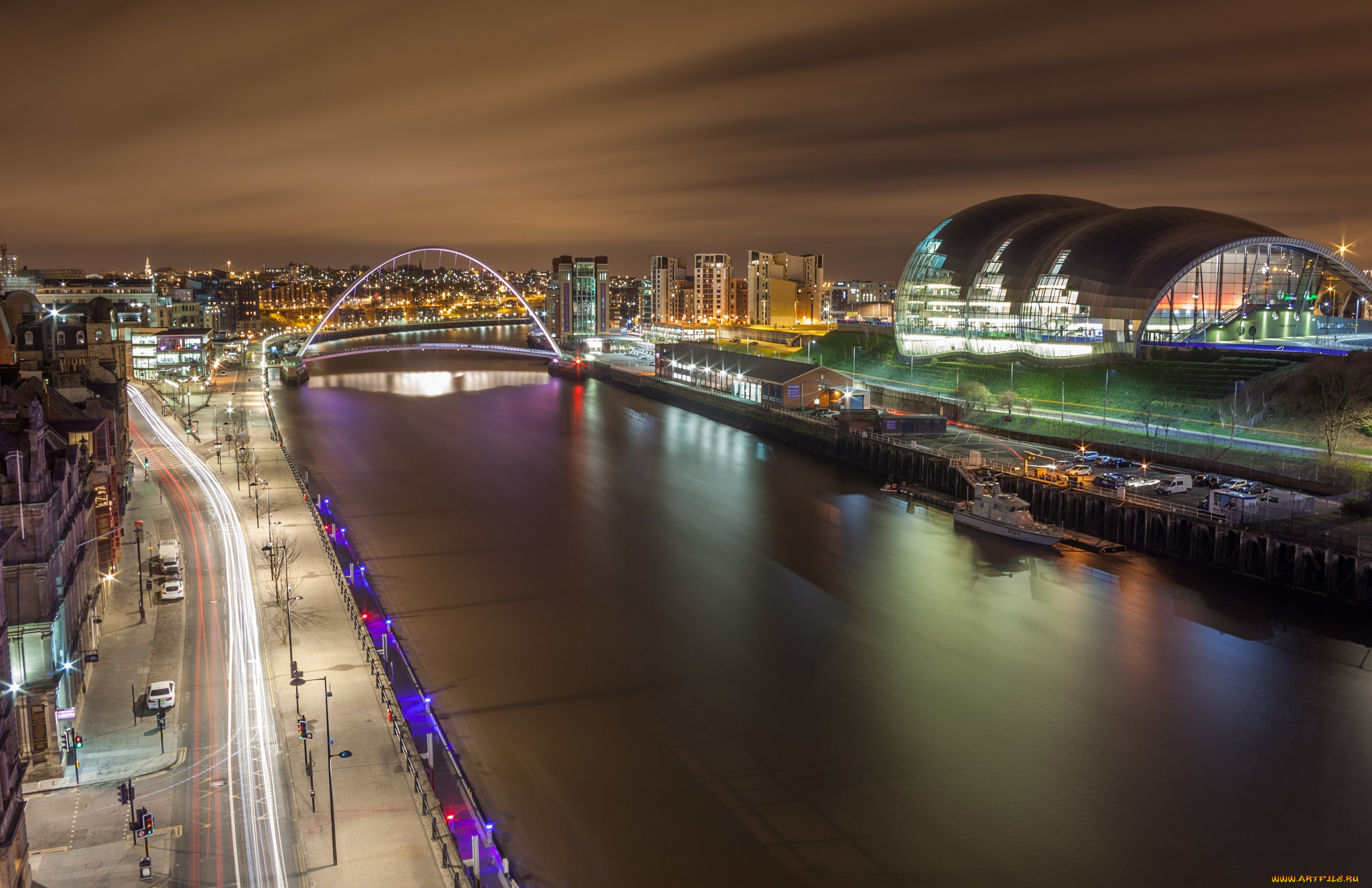 gateshead, millennium, bridge, города, -, огни, ночного, города, огни, здания, набережная, великобритания, мост, река, ночь