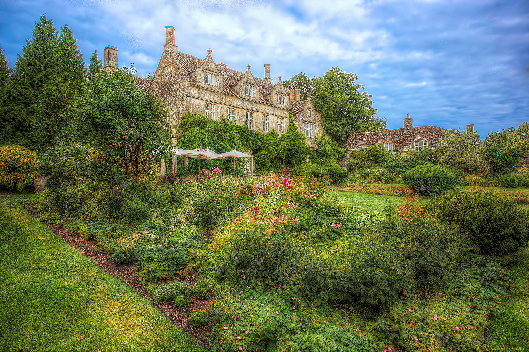 english, country, garden, in, the, cotswolds, города, -, здания, , дома, особняк, англия, парк