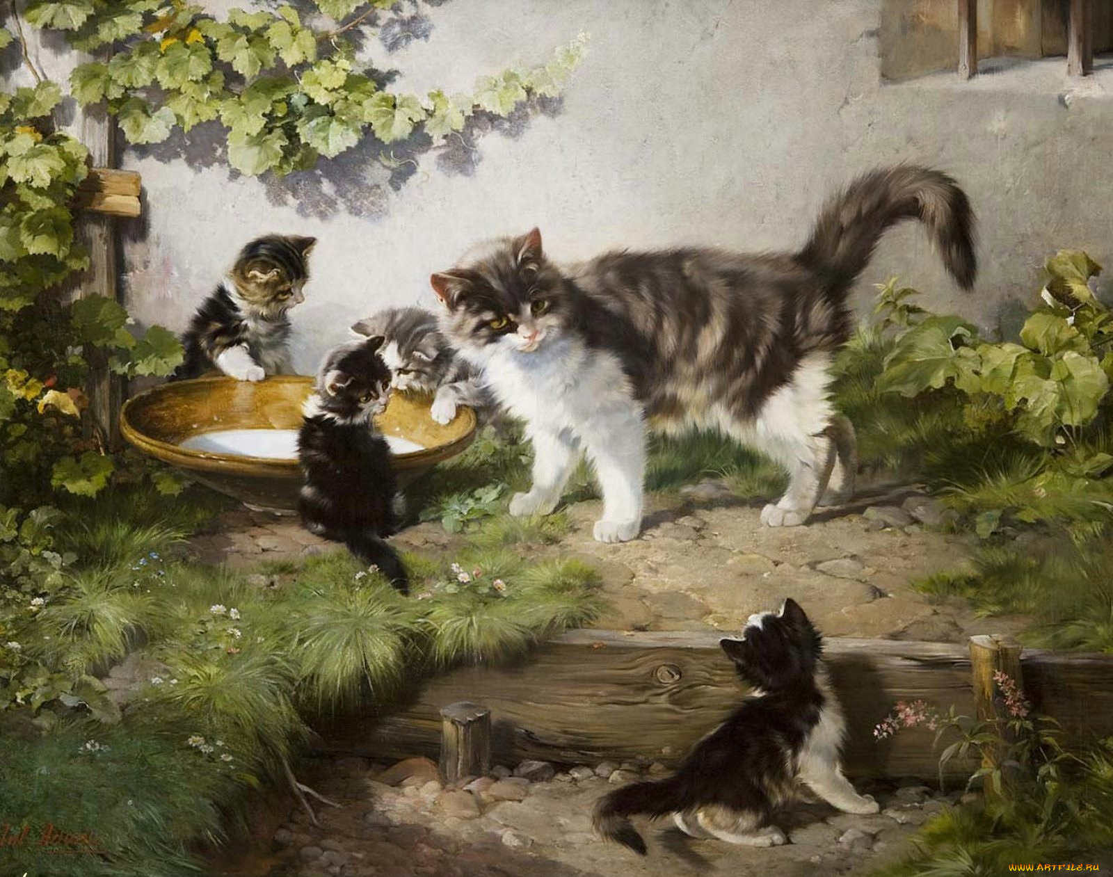 Рассказ по картине кошка с котятами. Джулиус Адамс художник.