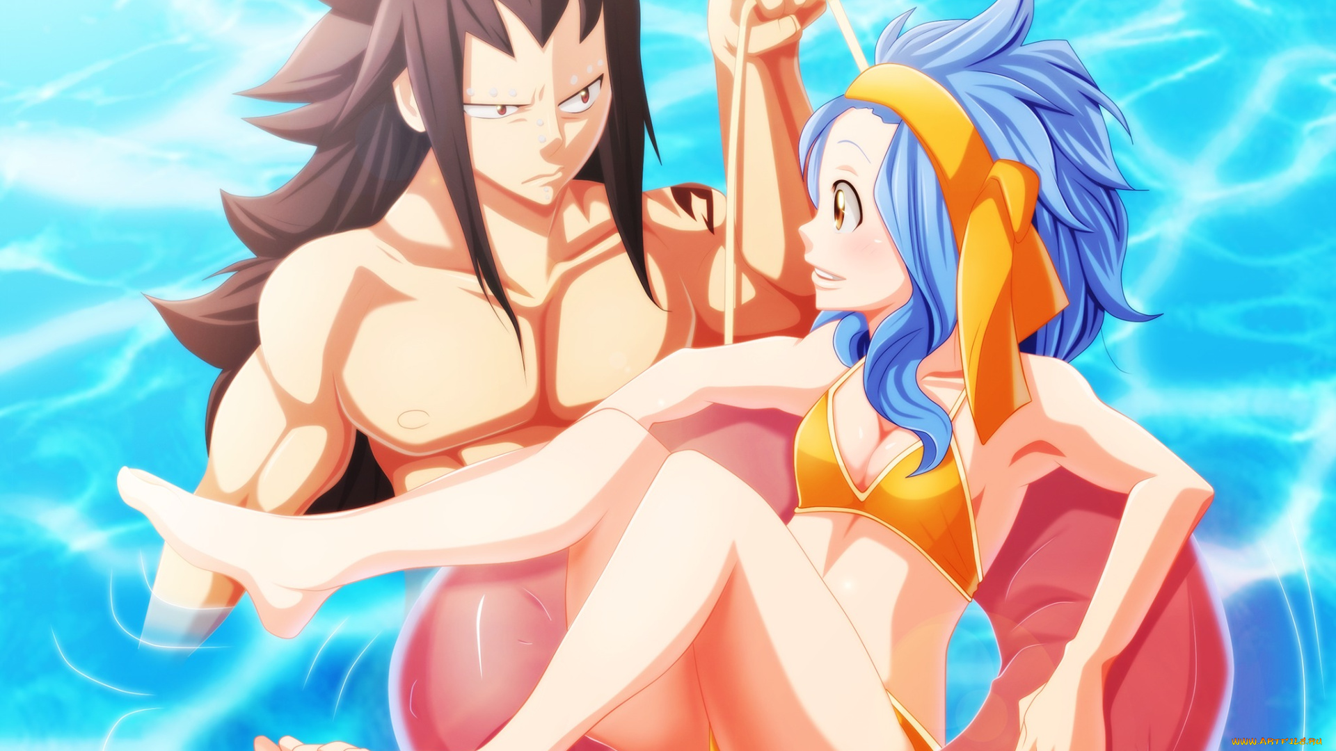 аниме, fairy, tail, akilachione, арт, девушка, levy, mcgarden, fairy, tail, gajeel, redfox, вода, круг, парень, сказка, о, хвосте, феи