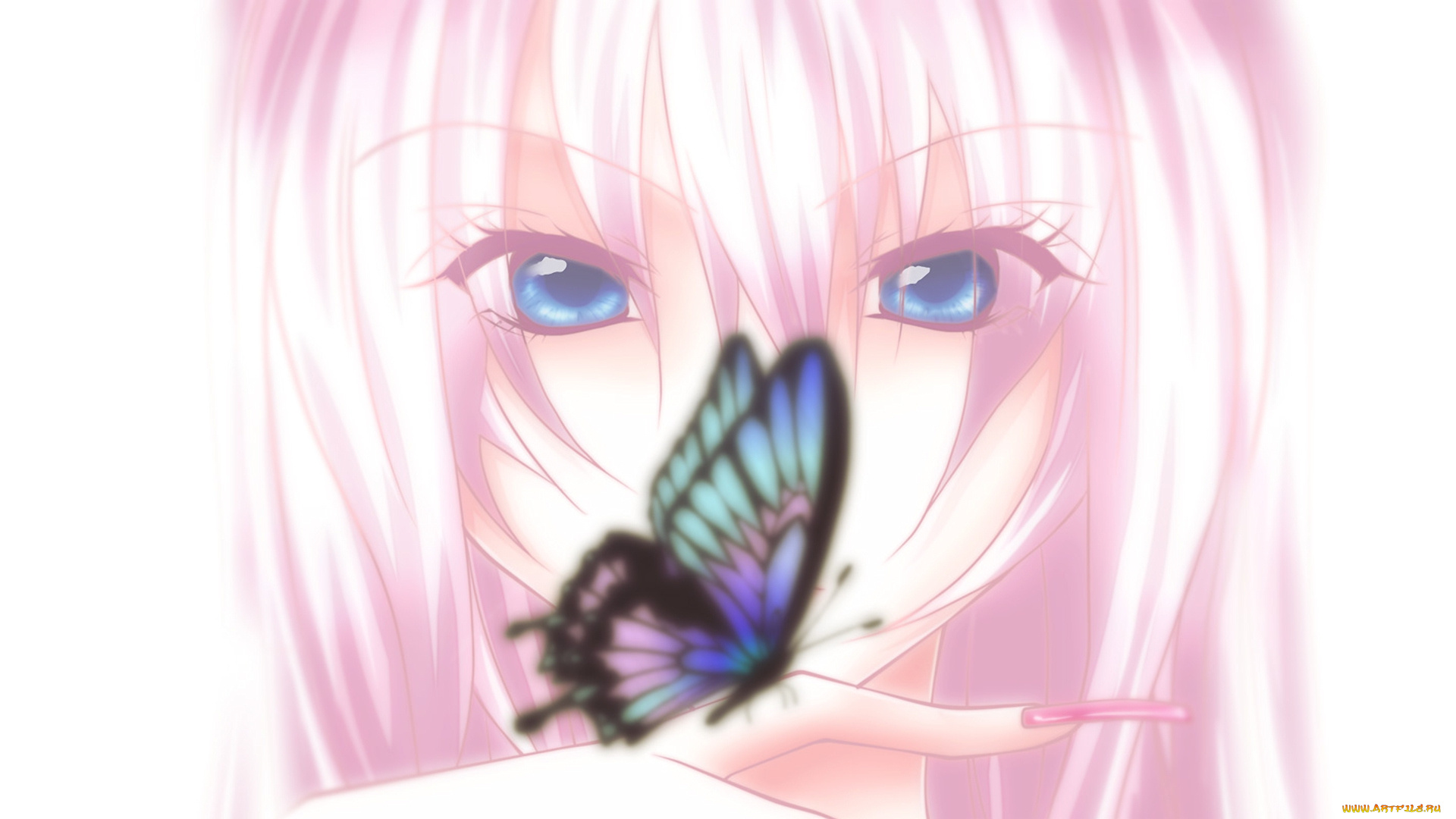 аниме, vocaloid, минимализм, бабочка, взгляд, свет, megurine, luka