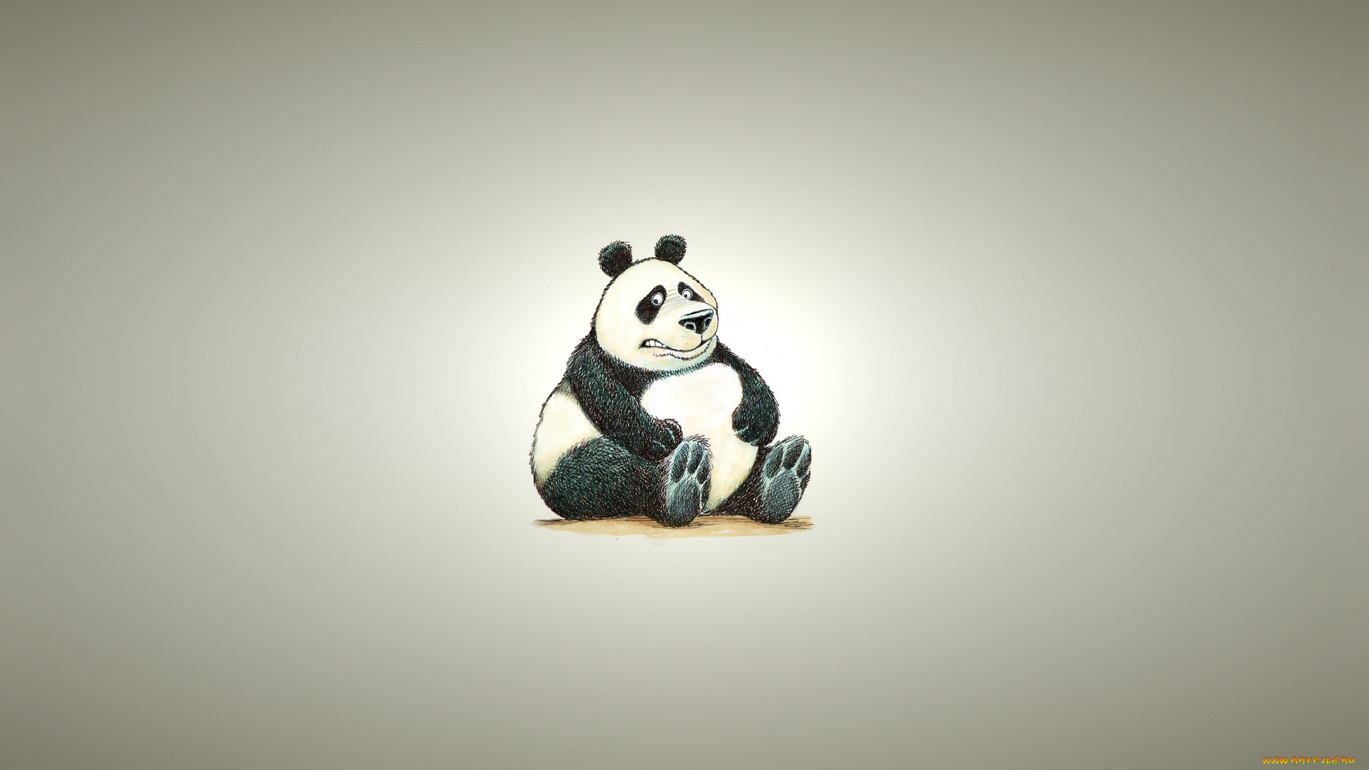 рисованные, минимализм, panda, панда, светлый, фон, пухлая, сидит