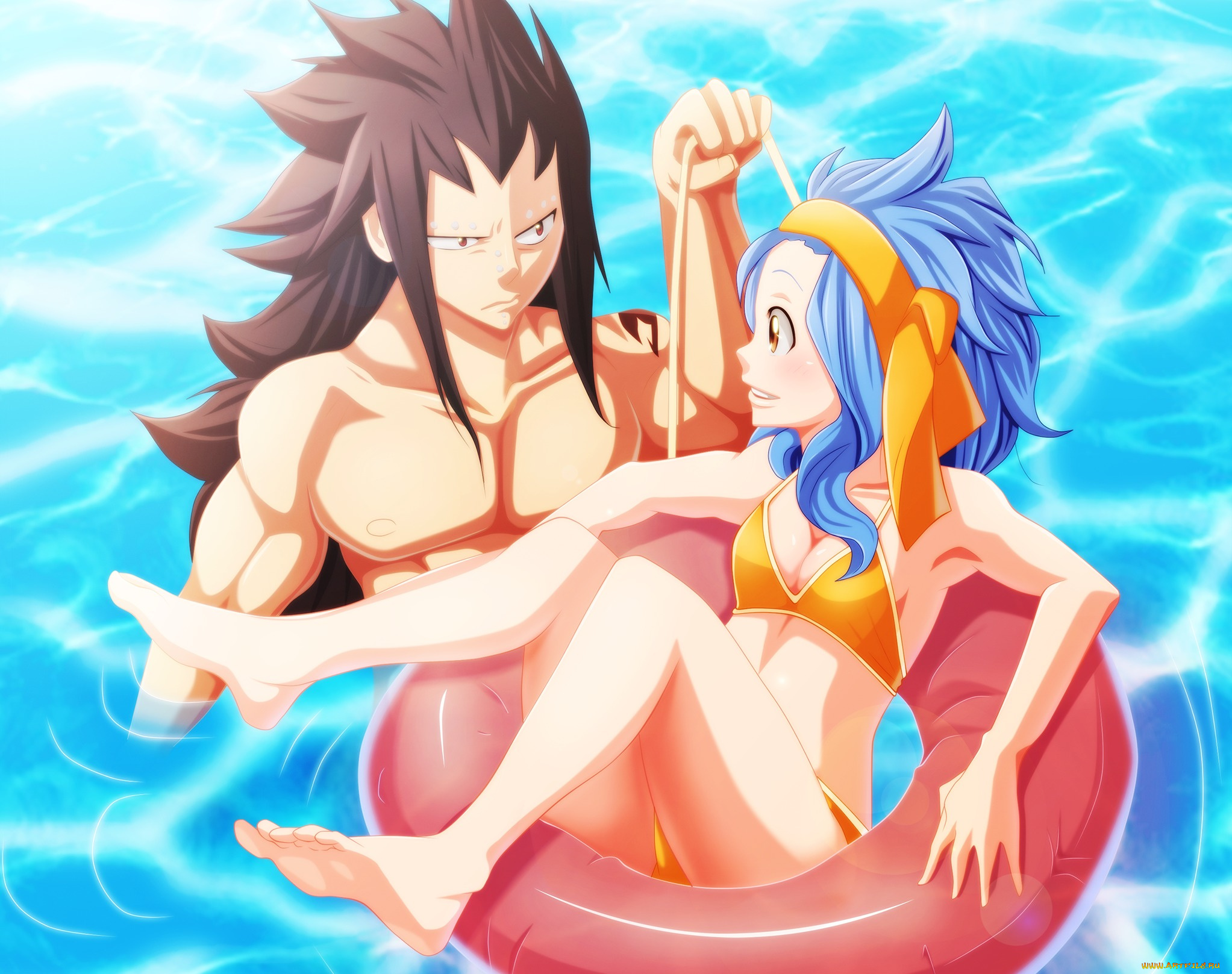 аниме, fairy, tail, akilachione, арт, девушка, levy, mcgarden, fairy, tail, gajeel, redfox, вода, круг, парень, сказка, о, хвосте, феи