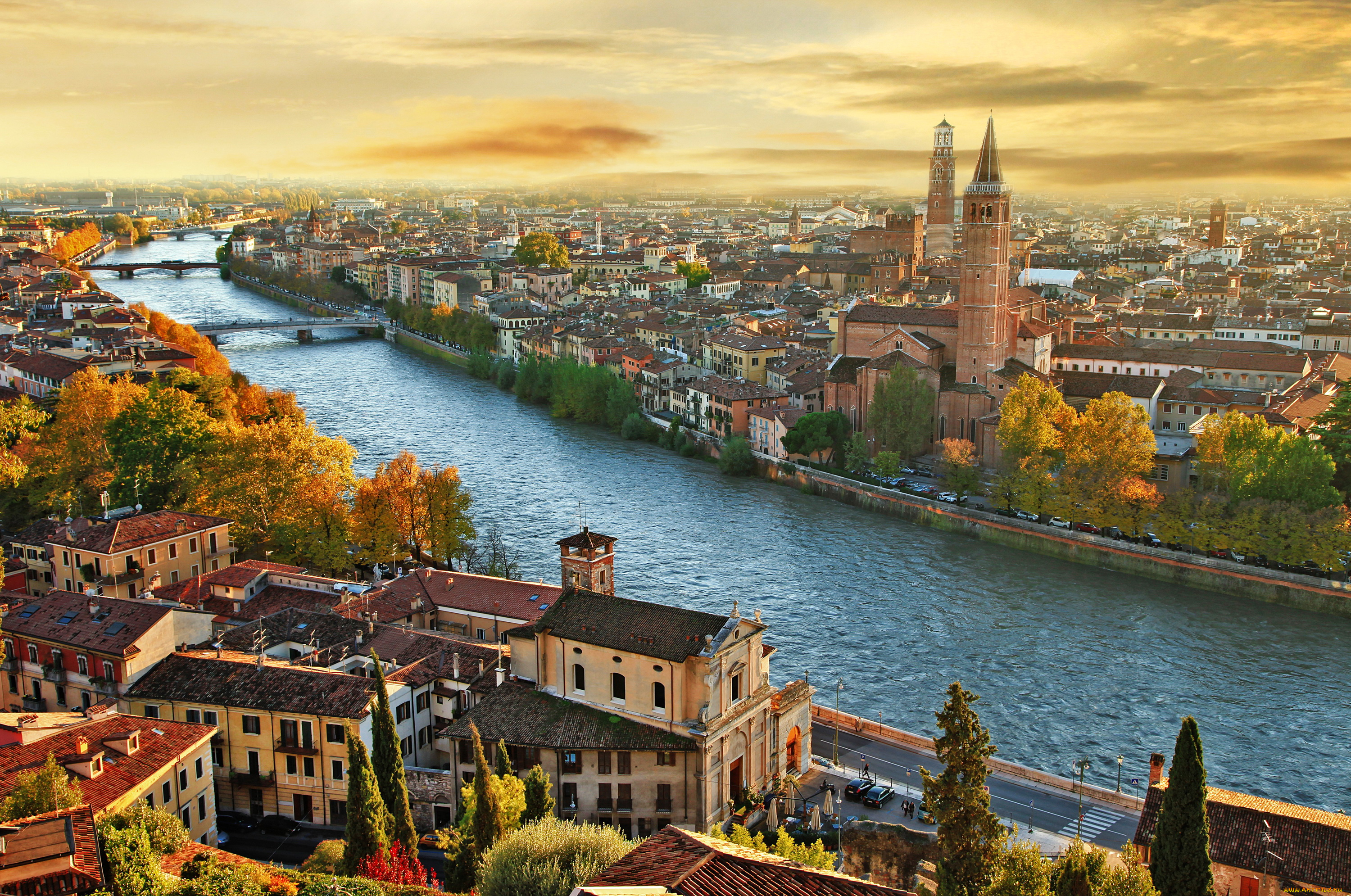 верона, , италия, города, -, панорамы, река, здания