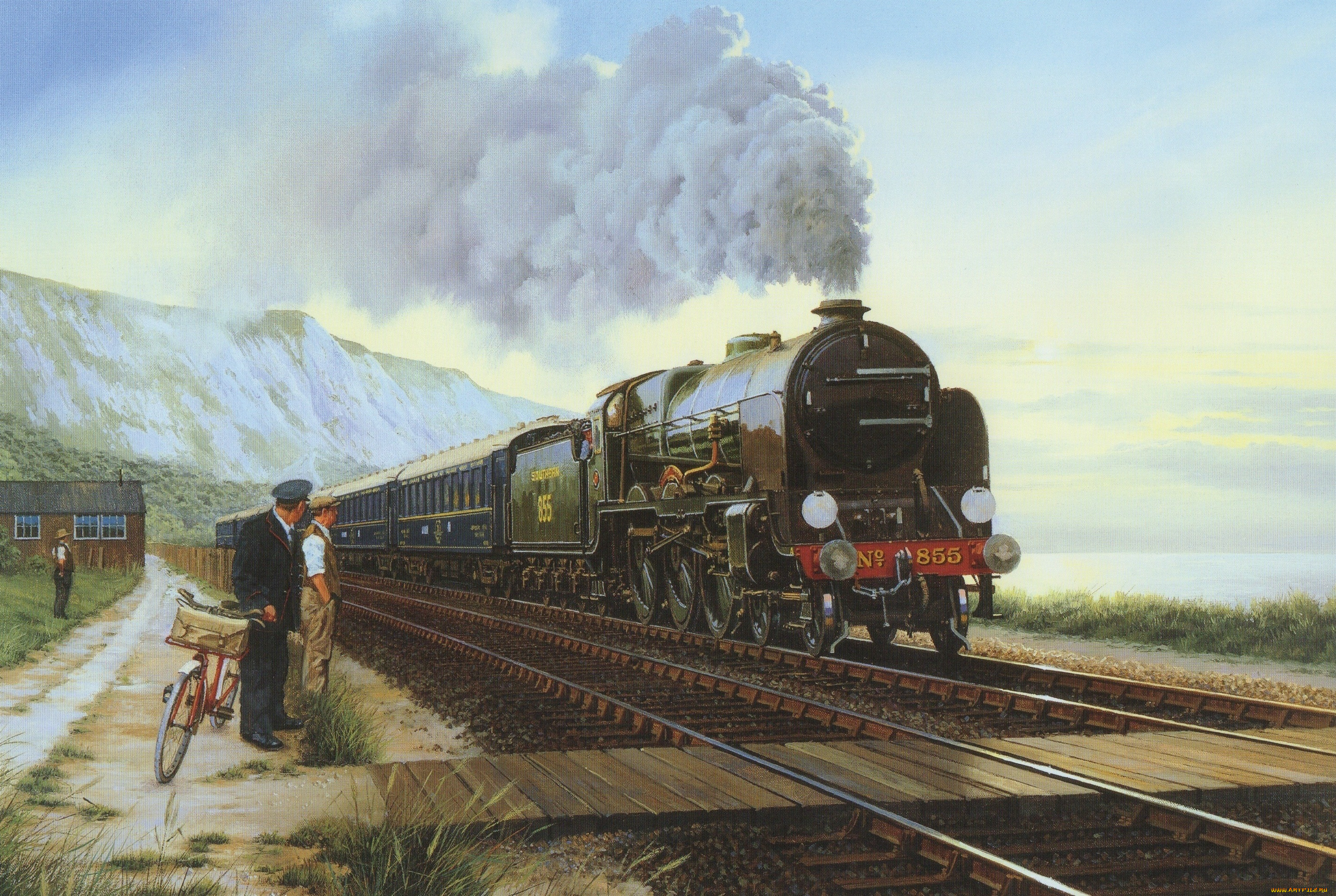 Железная дорога ч. Теренс Кунео картины. Картина Томаса Хилла железная дорога. Паровоз в живописи.