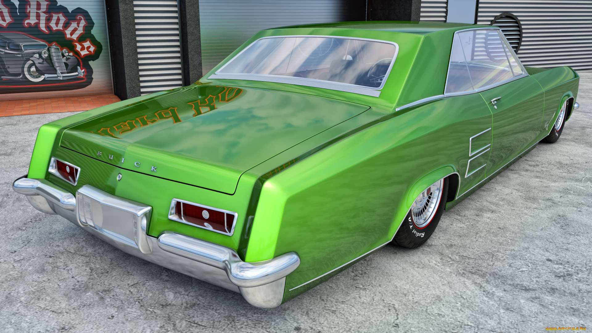 автомобили, 3д, buick, зеленый, 1962г