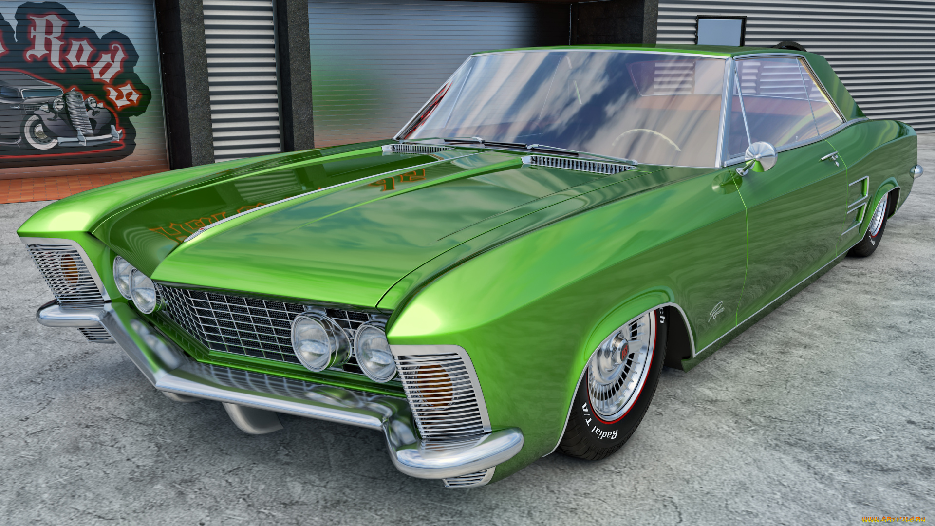 автомобили, 3д, зеленый, buick, 1962г