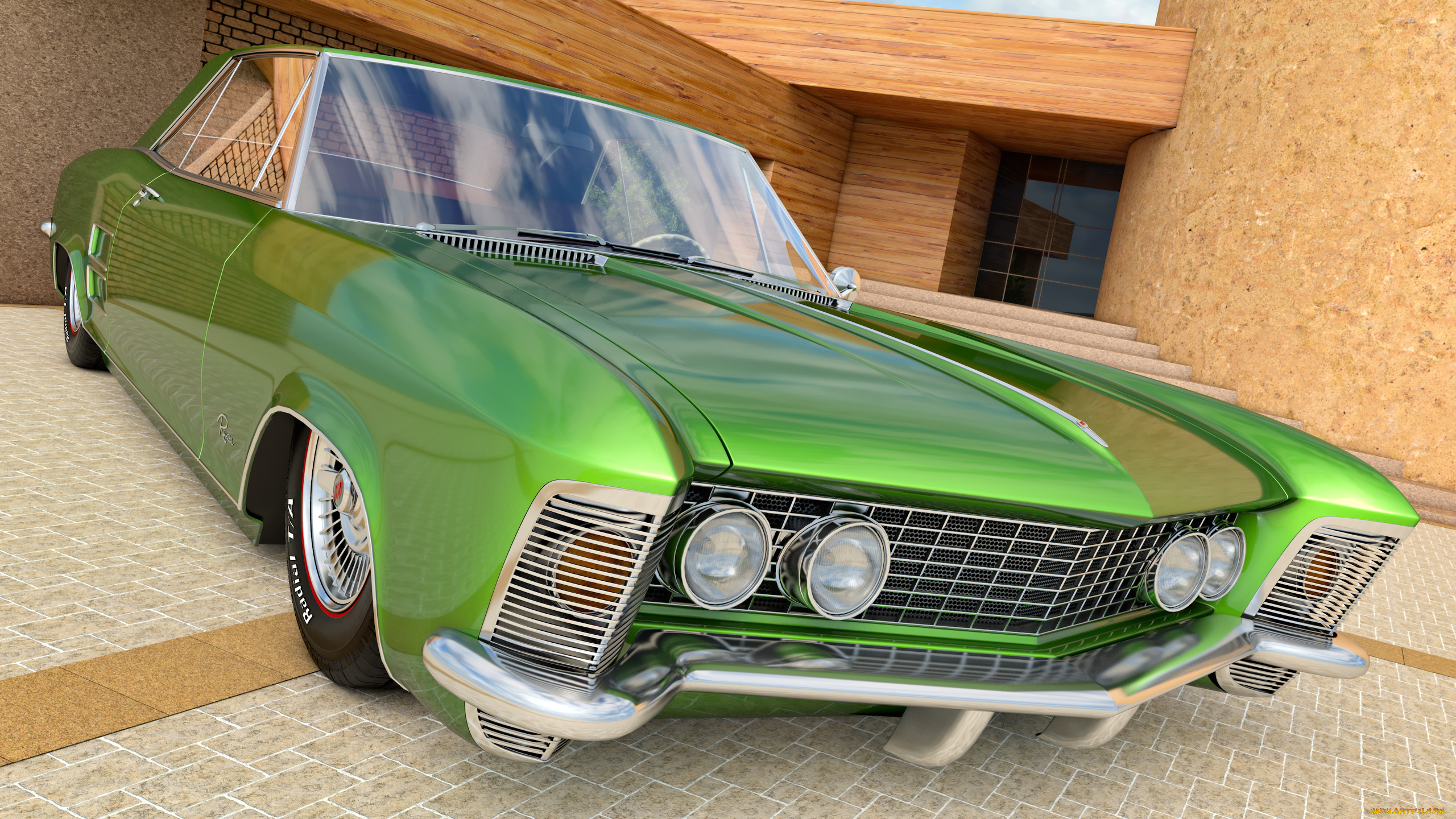 автомобили, 3d, car&girl, зеленый, 1962г, buick