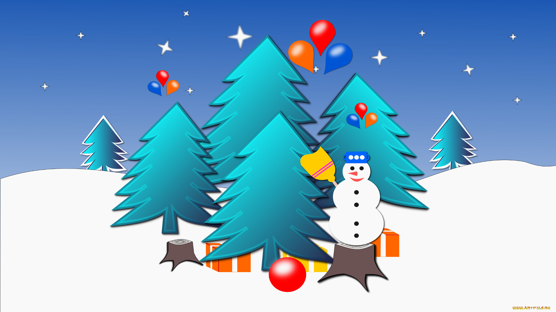 праздничные, векторная, графика, , новый, год, снеговик, елки