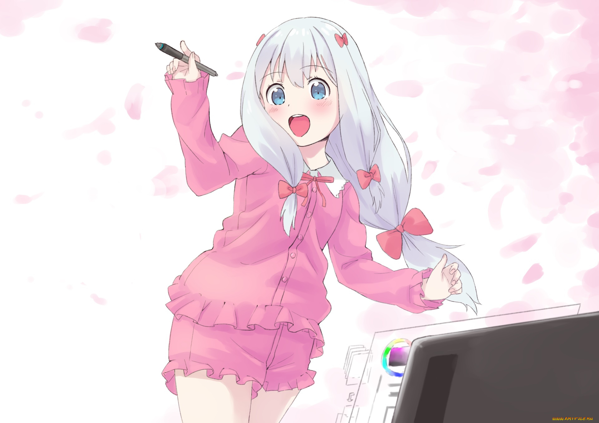 аниме, eromanga-sensei, девушка, взгляд, фон