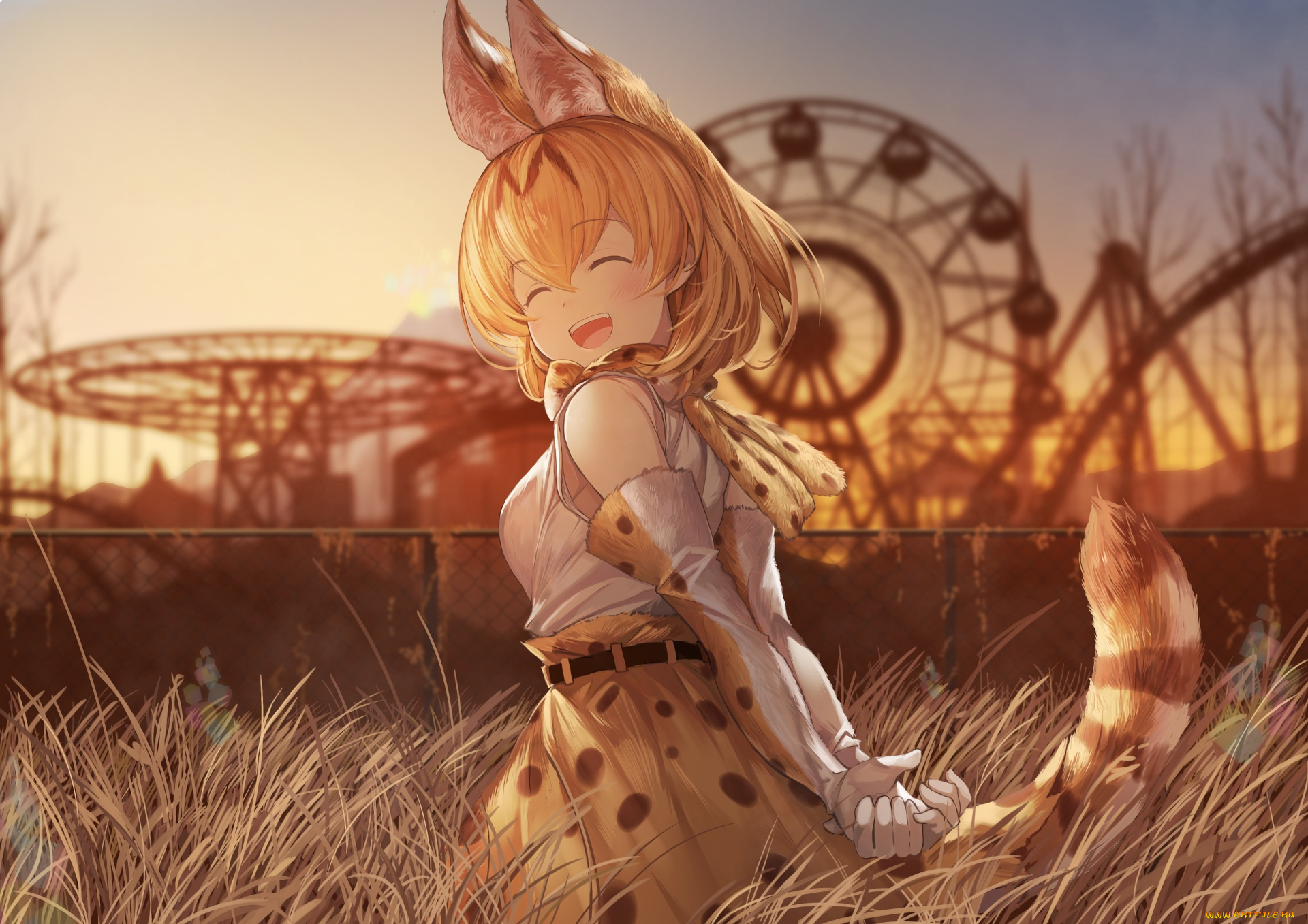 аниме, kemono, friends, фон, девушка, взгляд