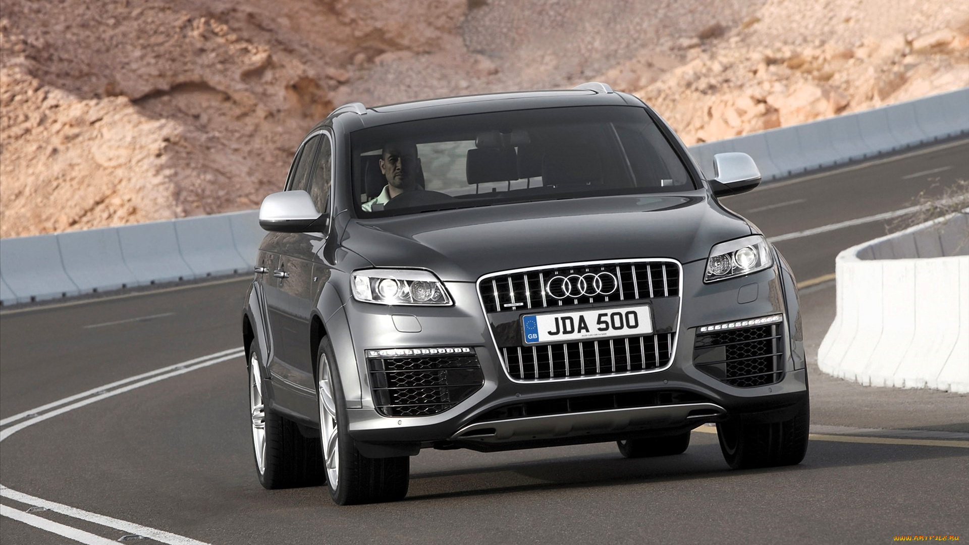 audi, q7, v12, автомобили, audi, серебристый, дорога, поворот