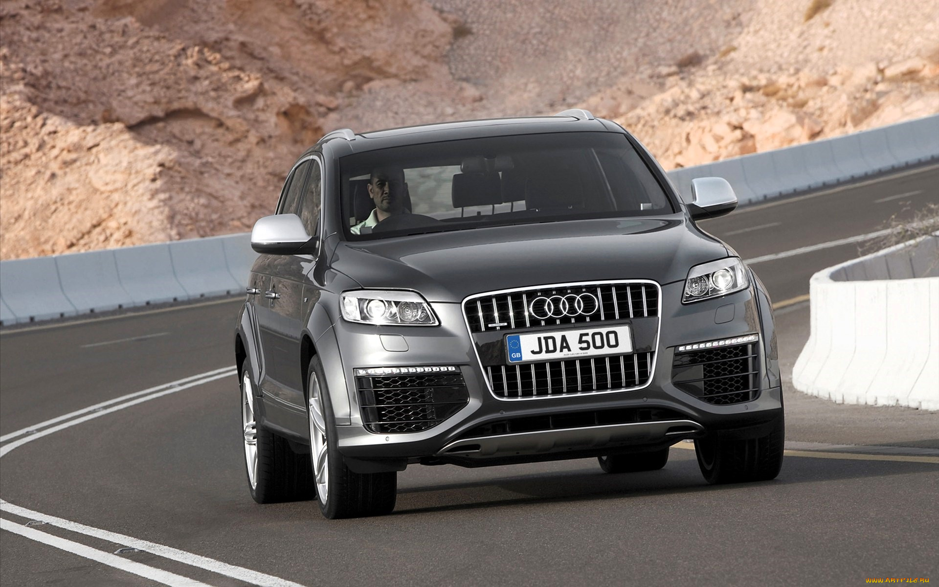 audi, q7, v12, автомобили, audi, серебристый, дорога, поворот