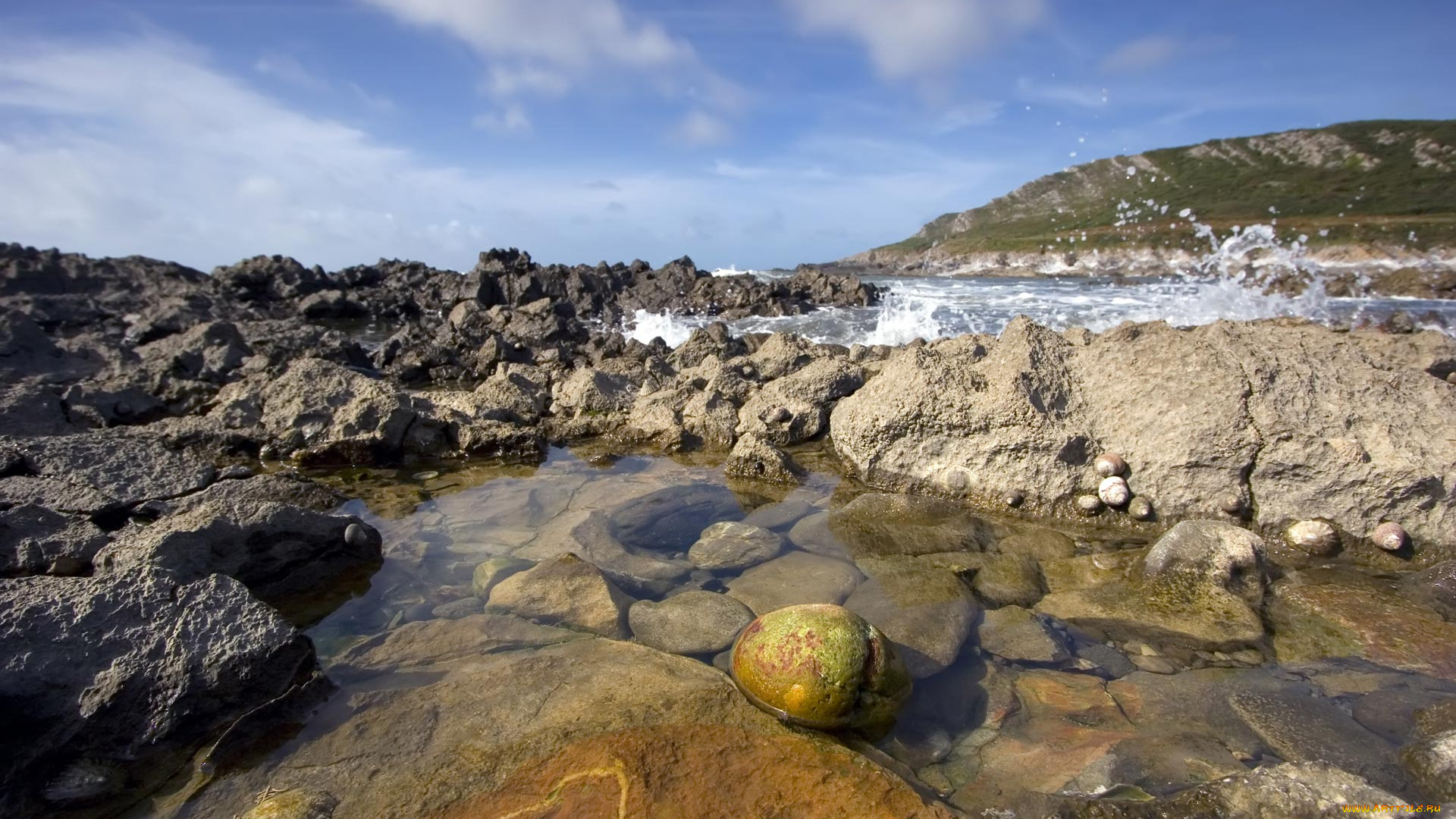 rock, pool, pebble, природа, побережье, поток, камни, вода