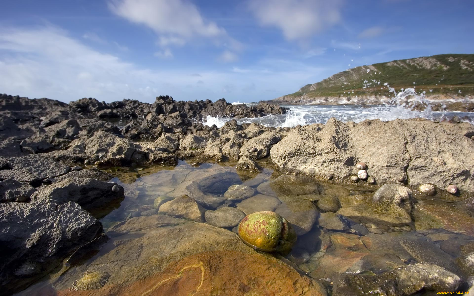 rock, pool, pebble, природа, побережье, поток, камни, вода