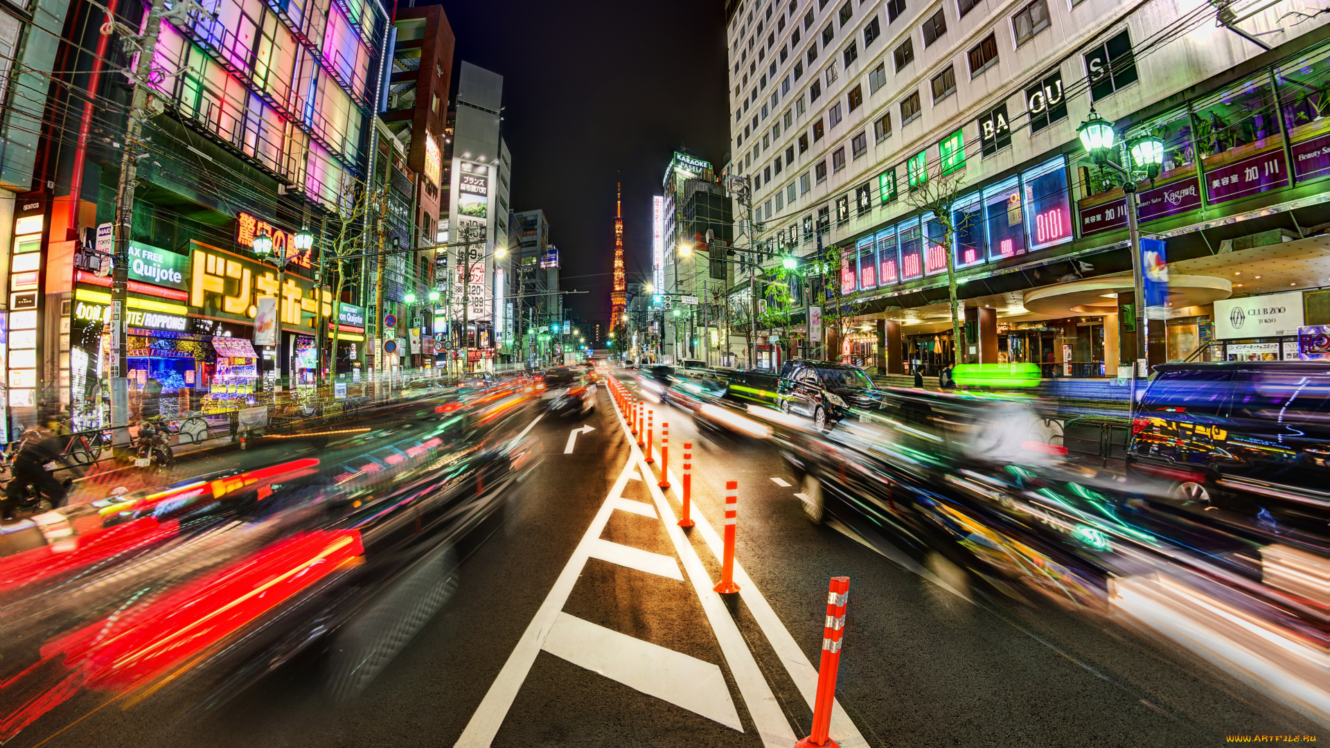города, токио, Япония, улица, дорога, движение, ночь, автомобили, суета, street, tokyo, japan