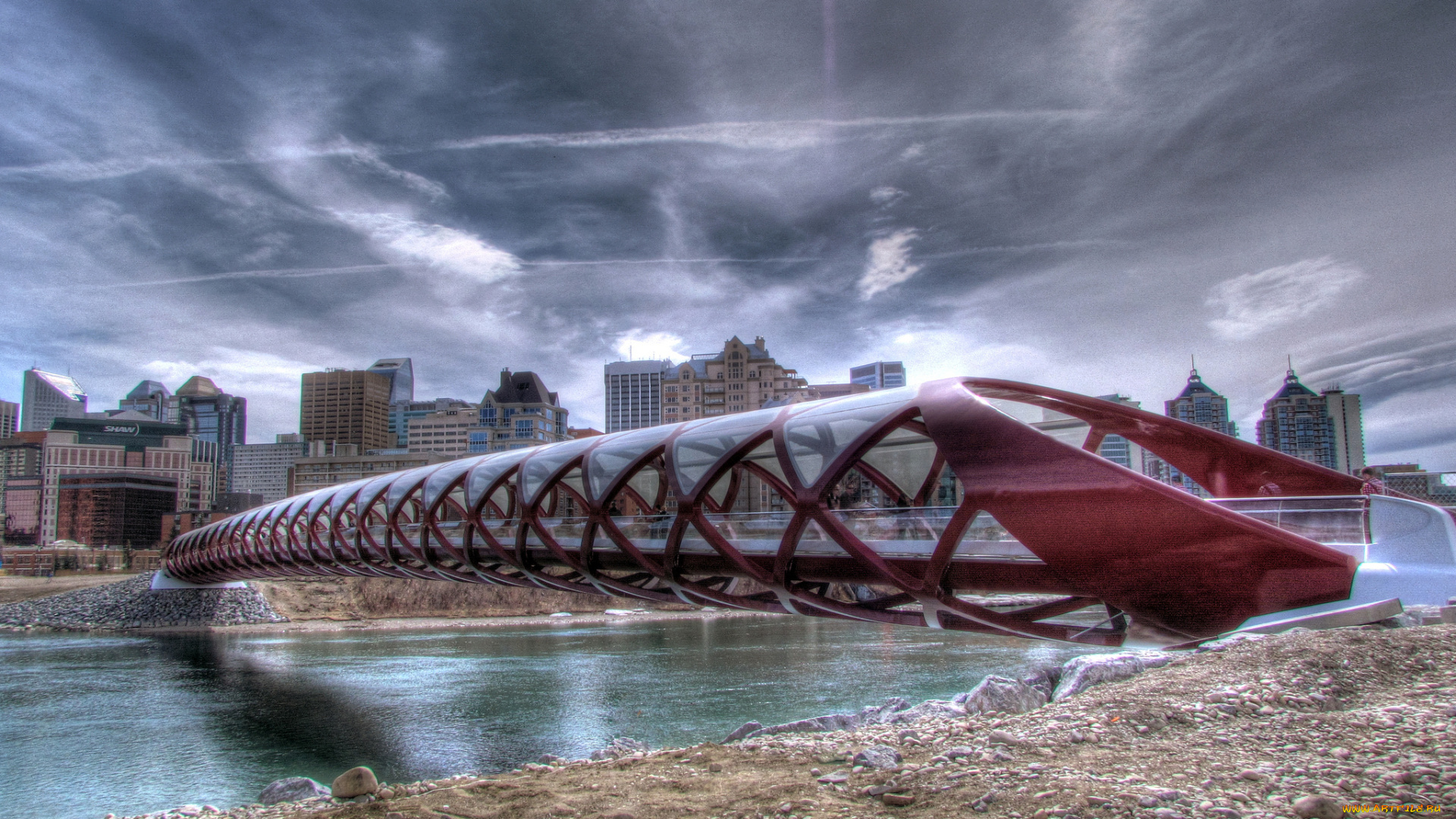 peace, bridge, calgary, alberta, canada, города, мосты, bow, river, мост, мира, калгари, альберта, канада, река, боу