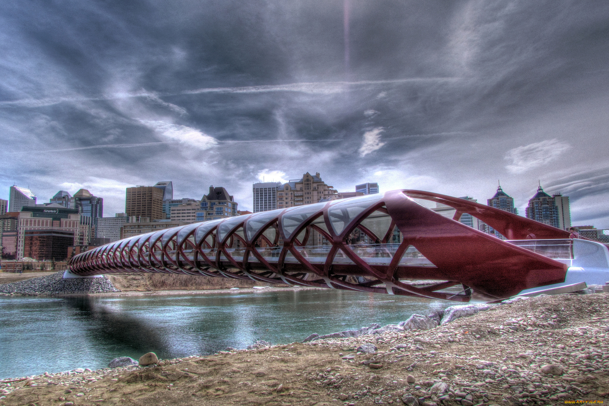 peace, bridge, calgary, alberta, canada, города, мосты, bow, river, мост, мира, калгари, альберта, канада, река, боу