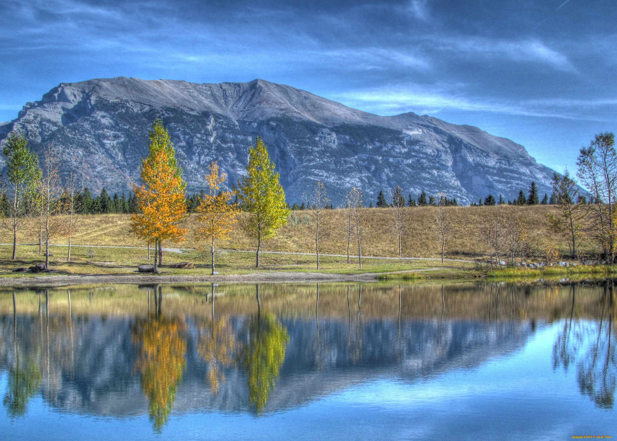 quarry, lake, canmore, alberta, canada, природа, реки, озера, горы, отражение, деревья, озеро, канада, альберта, канмор