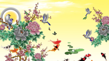 Картинка векторная+графика цветы+ flowers цветы птицы фон