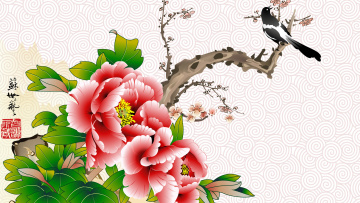 Картинка векторная+графика цветы+ flowers птицы цветы фон