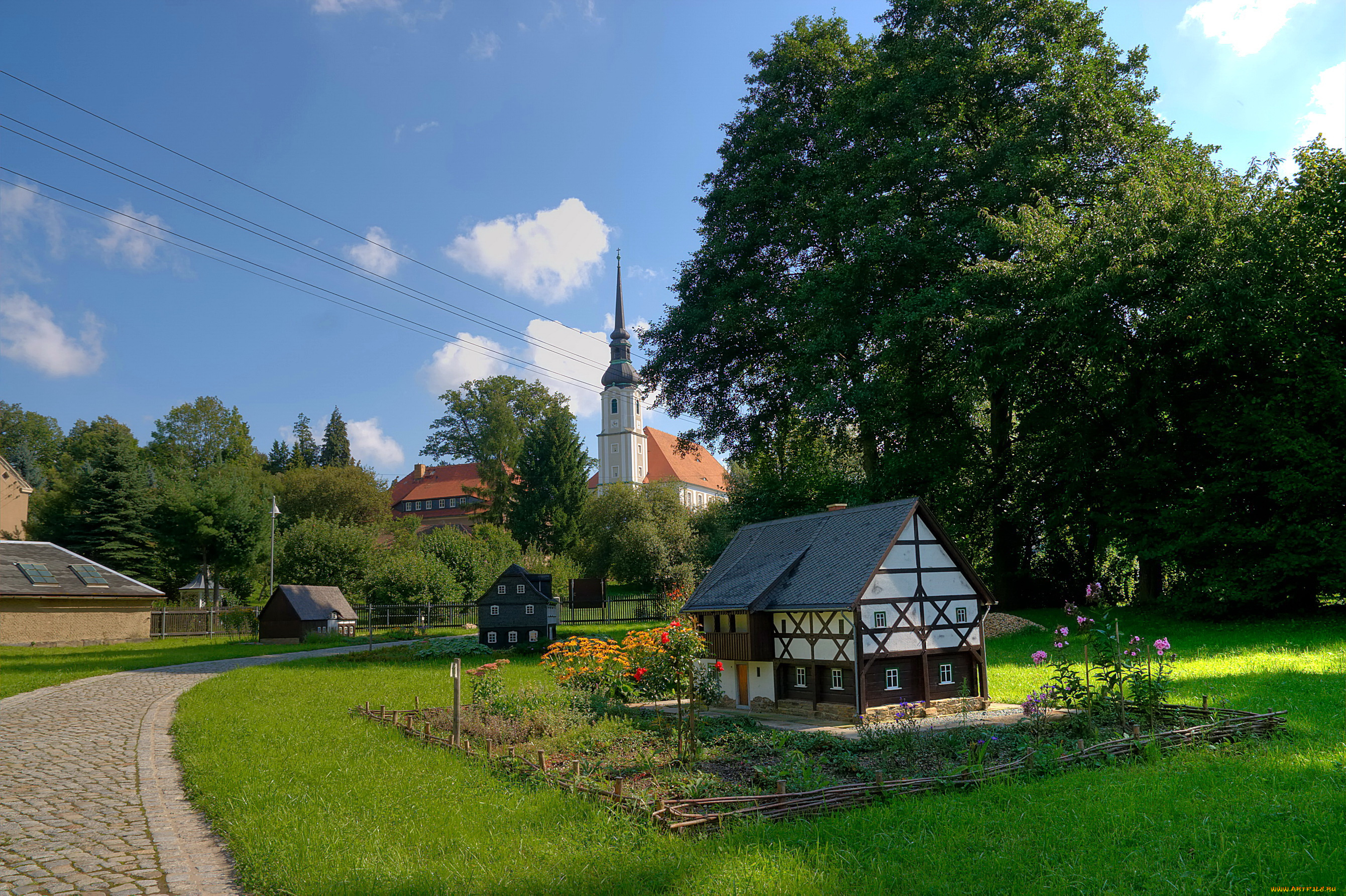 германия, куневальде, umgebindehaus, park, природа, парк