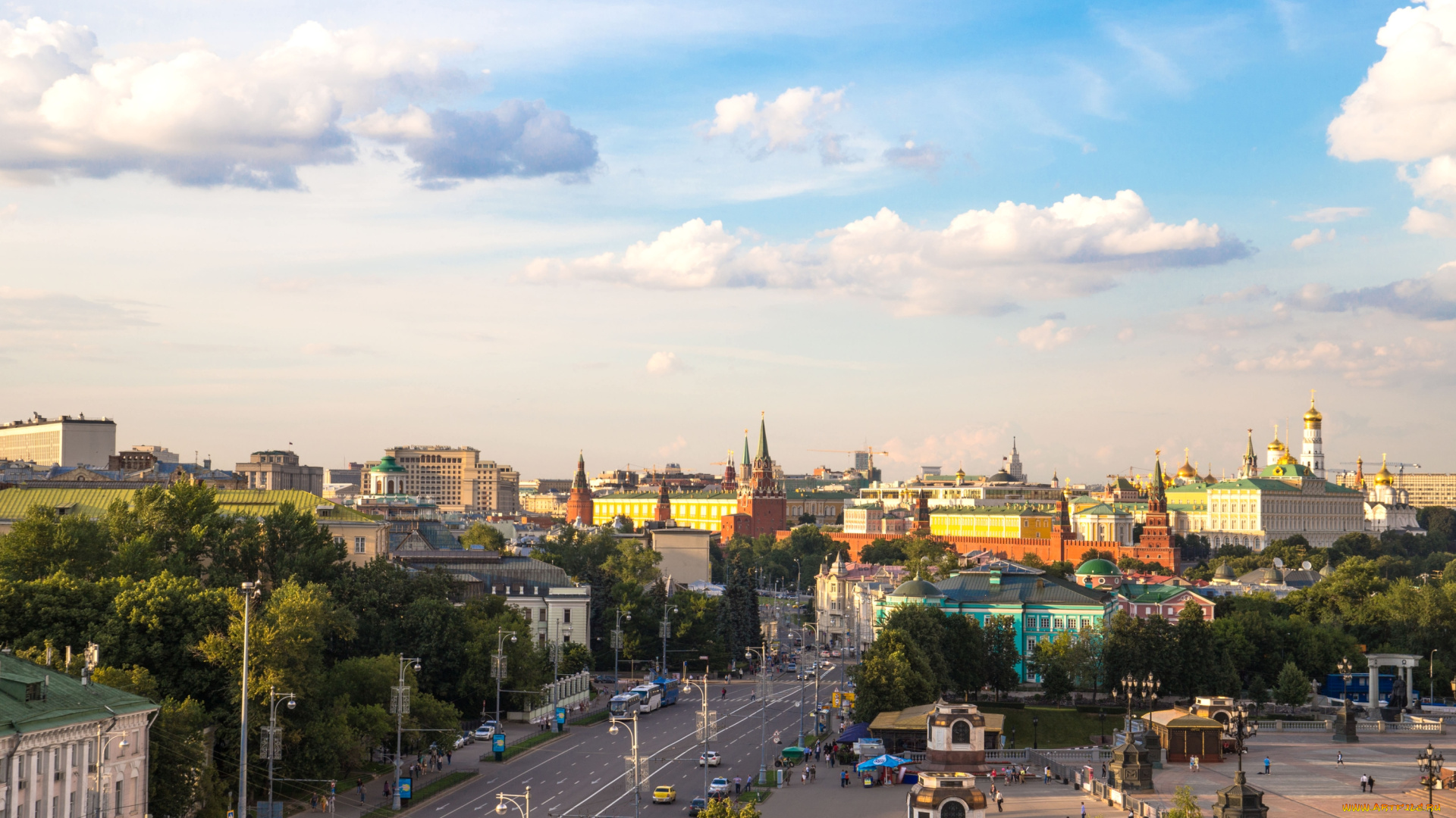 города, москва, , россия, кремль, панорама, дорога