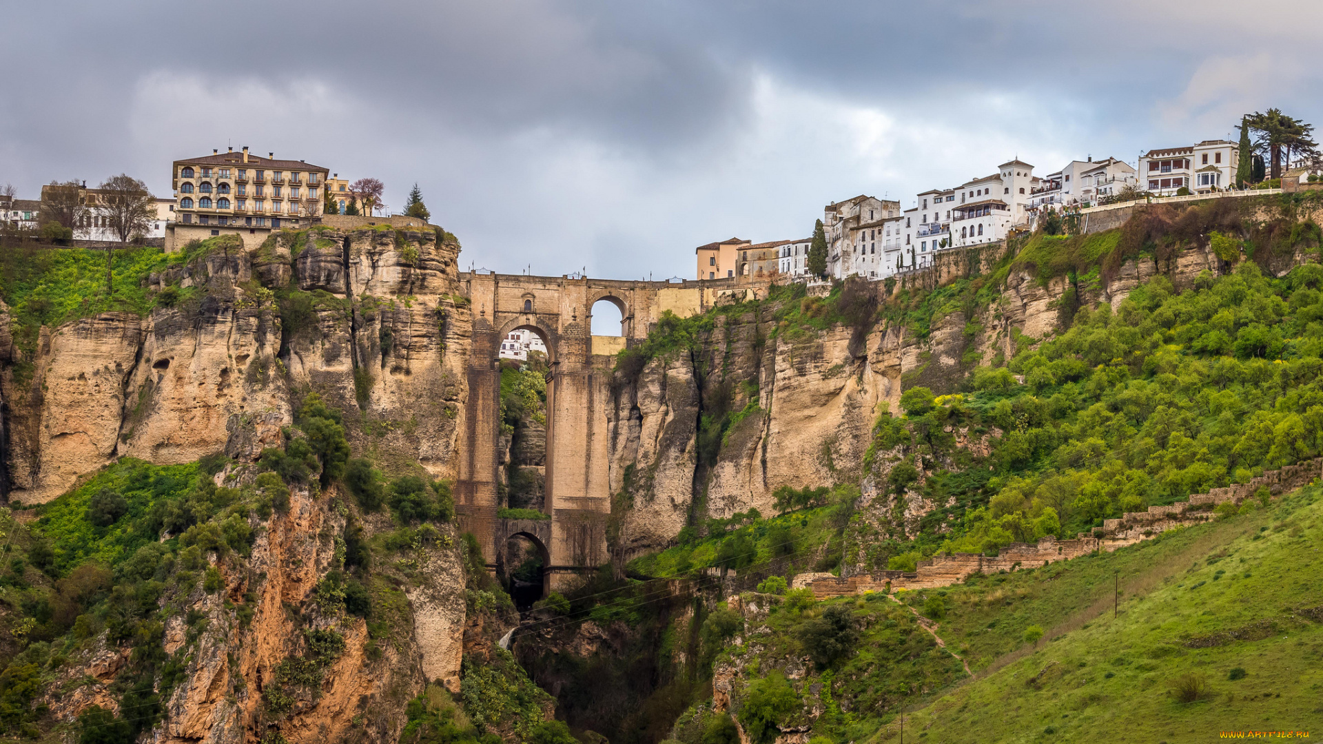 ronda, , andalucia, , spain, города, -, мосты, каньон, мост, здания